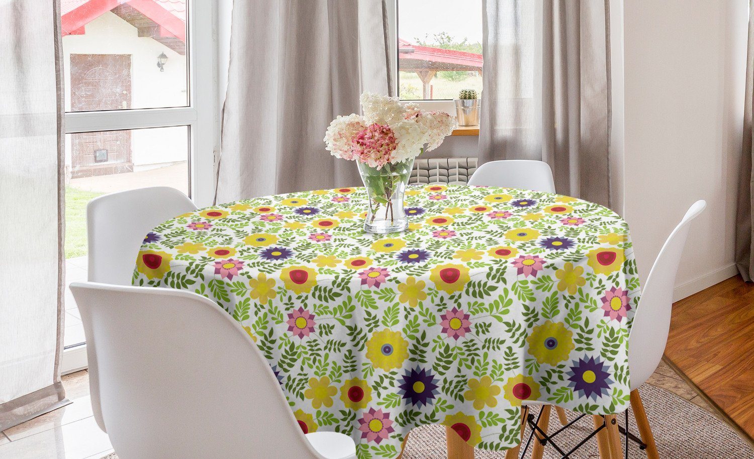Abakuhaus Tischdecke Kreis Küche Esszimmer Tischdecke Dekoration, für Blooming Frühling Saisonblumen Abdeckung