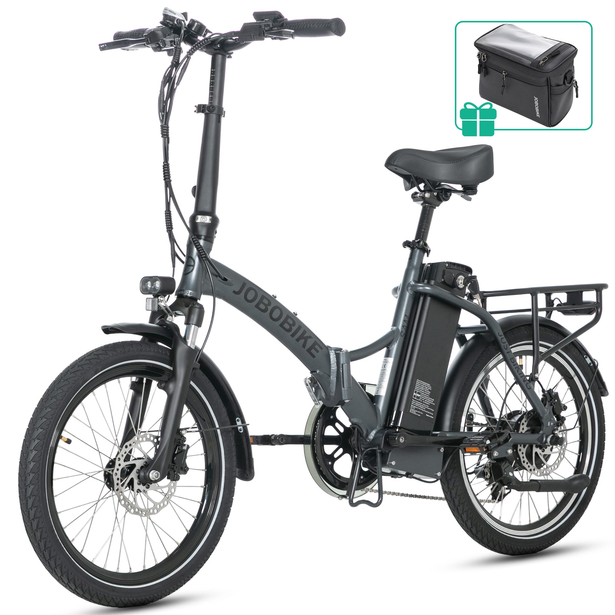 JOBOBIKE E-Bike Klapprad 20x2,125" Damen u. Herren, Citybike Sam, 468Wh, Pedelec, 60-110km, 7 Gang Shimano, Kettenschaltung, Heckmotor, 468 Wh, (mit Akku-Schlüssel, 5 Stufen), Faltbares Citybike - kompakt, stark & alltagstauglich
