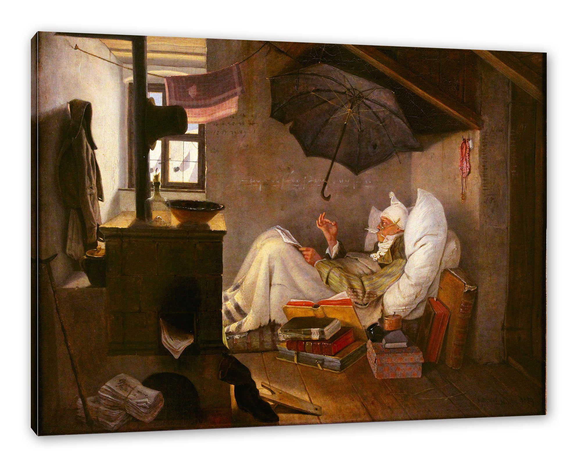 Pixxprint Leinwandbild Carl Spitzweg - Der arme Poet, Carl Spitzweg - Der a günstig online kaufen