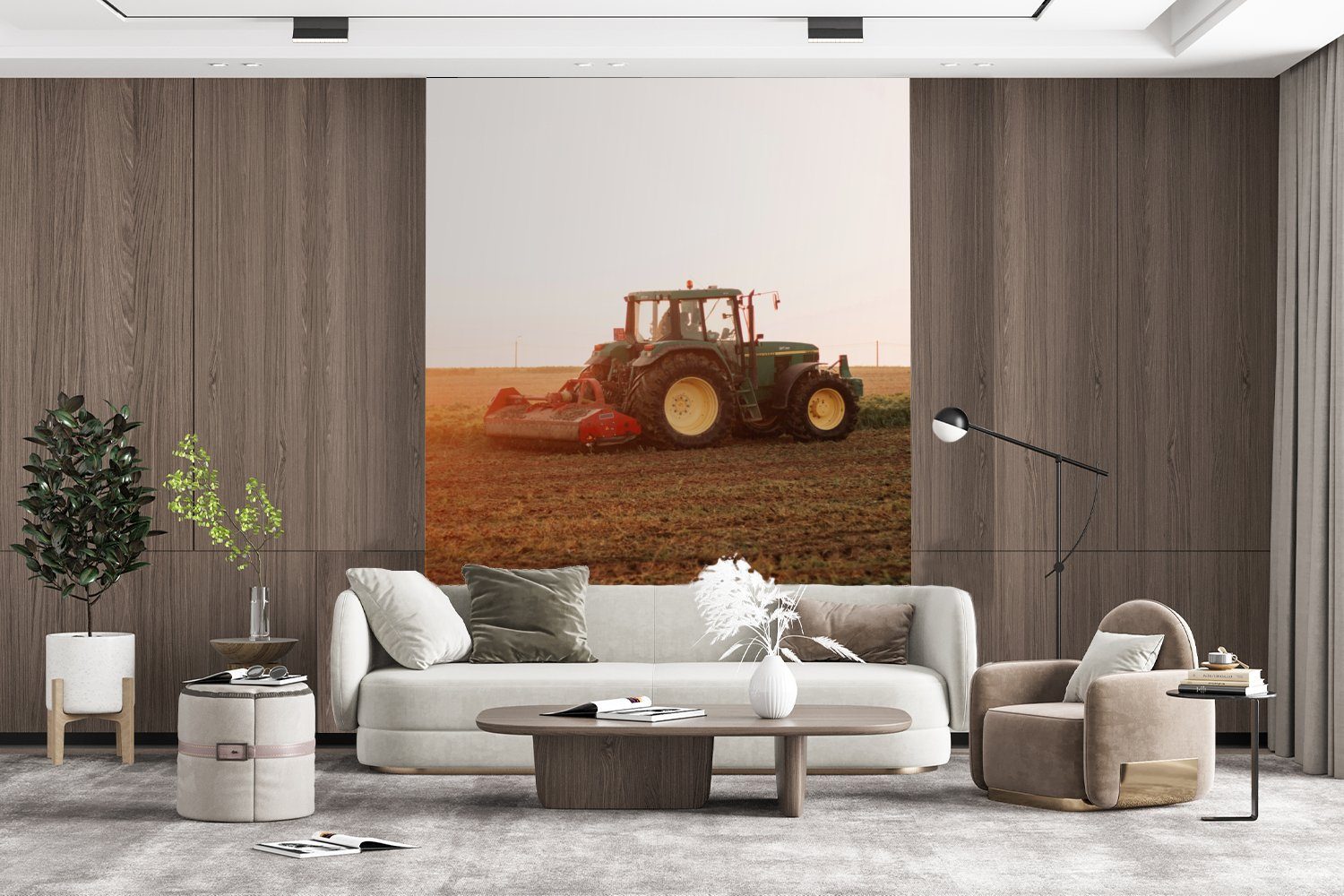 MuchoWow Fototapete Wandtapete - - Tapete (4 Traktor Wohnzimmer, - Vinyl Matt, - bedruckt, Montagefertig Feld St), Horizont, Landwirt Bauernhof für