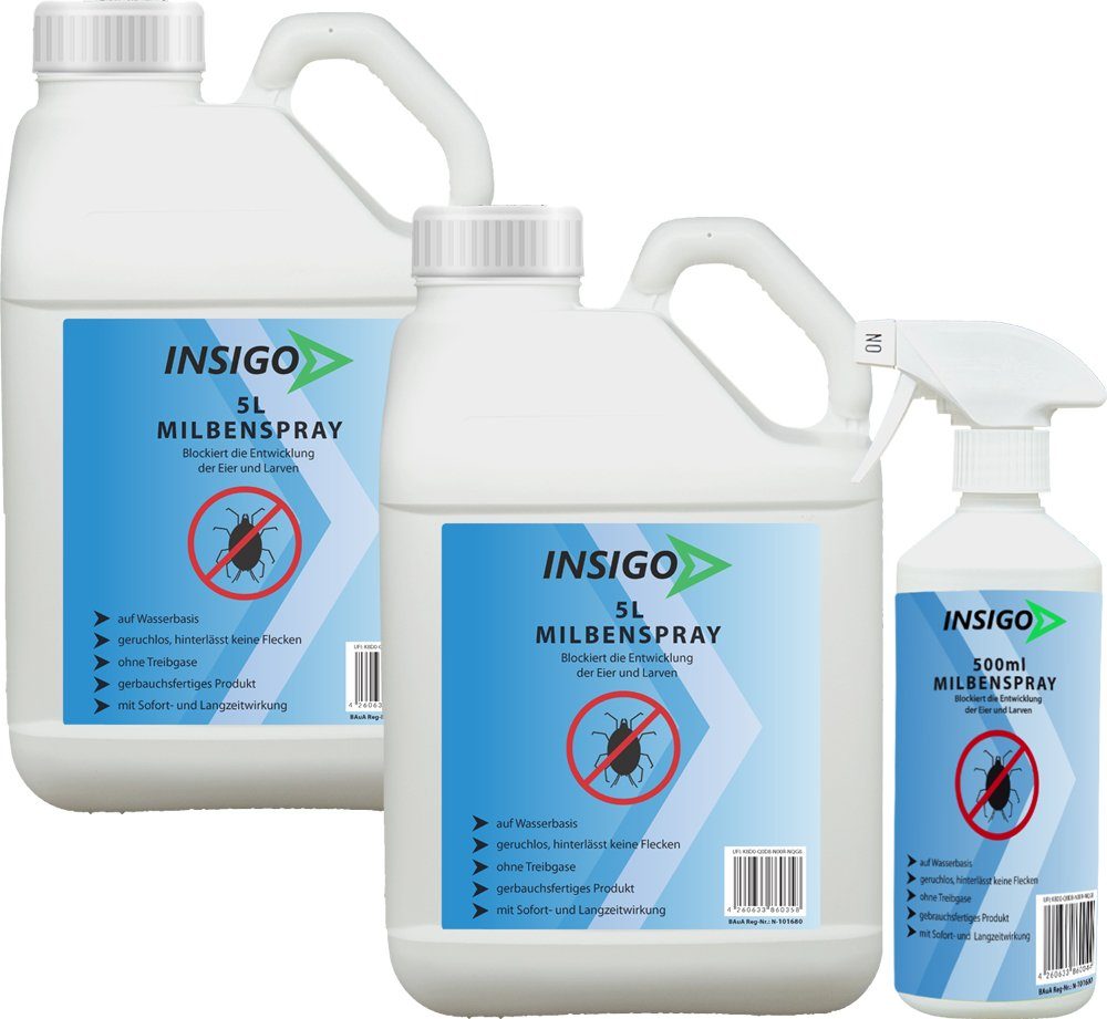 auf / Langzeitwirkung l, ätzt 10.5 Milben-Spray geruchsarm, Ungezieferspray, INSIGO Anti brennt Milben-Mittel nicht, mit Insektenspray Wasserbasis,