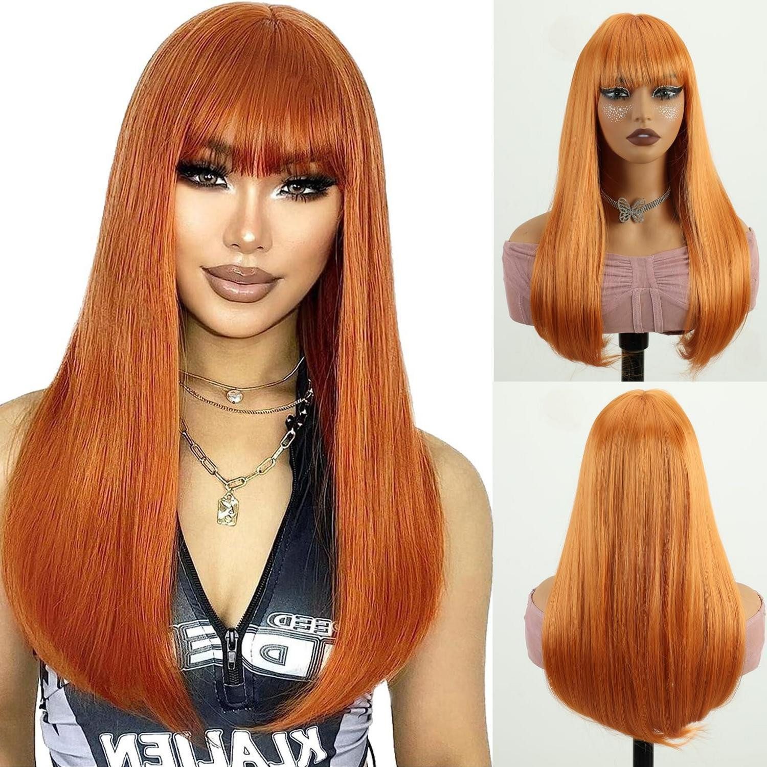 LuxusKollektion Kunsthaarperücke Perücke Pony Damen Kunsthaar Cosplay Partys 56 cm Orange Lang