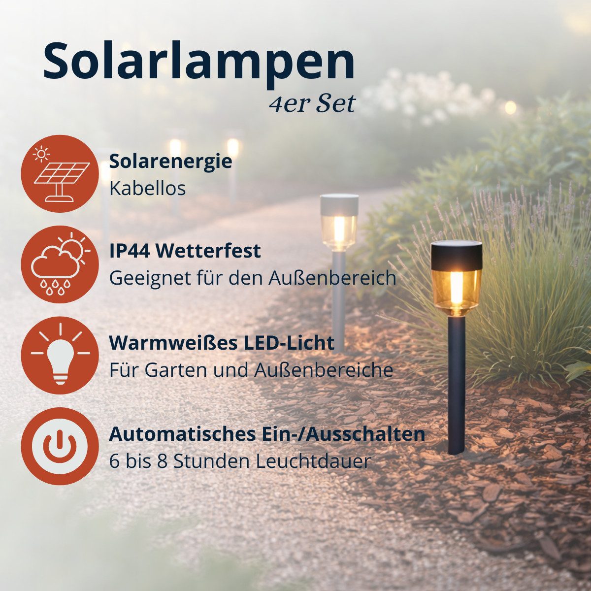 Grundig Gartenleuchte Grundig Solarlampen für Außen 4 Stück - Solarleuchten
