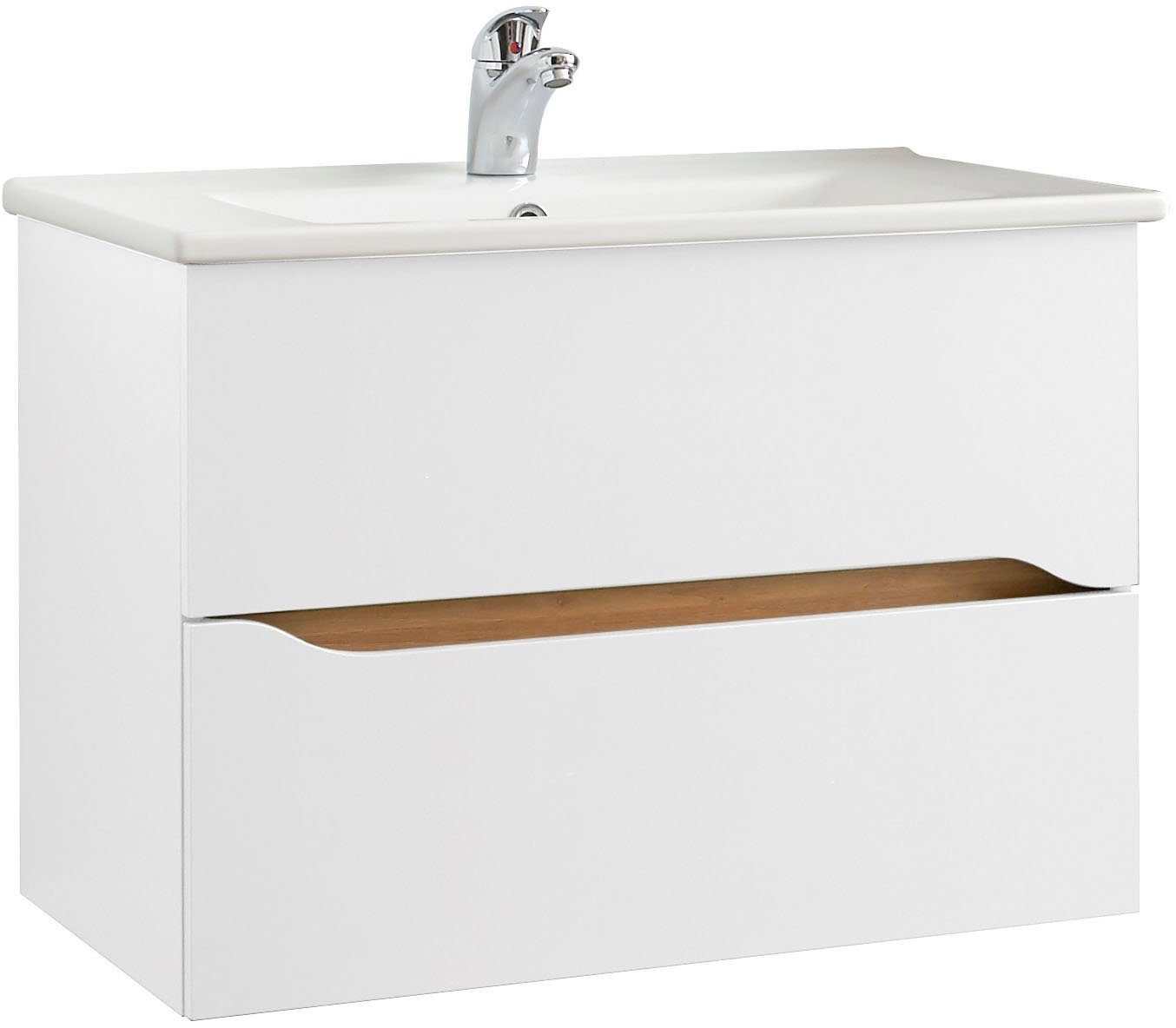 Saphir Badmöbel-Set Quickset Keramikwaschtisch mit Unterschrank, 75 cm breit, (2-St), Waschplatz, Unterschrank mit Waschbecken, 2 Schubladen, grifflos