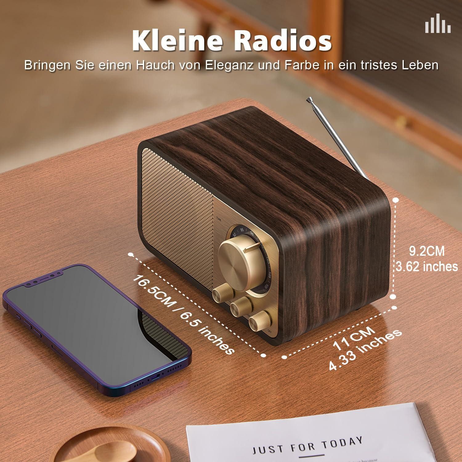 ibettertec Radio, Digitalradio, Retro Radio mit Bluetooth, FM-Radio Radio (Unterstützt die Musikwiedergabe von TF-Karte, USB-Stick und AUX-Eingang, ußerdem unterstützt er UKW-Radio für Nachrichten und Musik, 1800-mA-Lithium-Akku bietet eine Laufzeit von 3–5 Stunden, Vintage Radios with AUX/USB, Radio for Kitchen/Bedroom/Office)