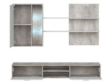 MIRJAN24 Wohnwand Quatro, (3er-Set, Hängevitrine, TV-Lowboard, Wandregal), mit weißer LED Beleuchtung