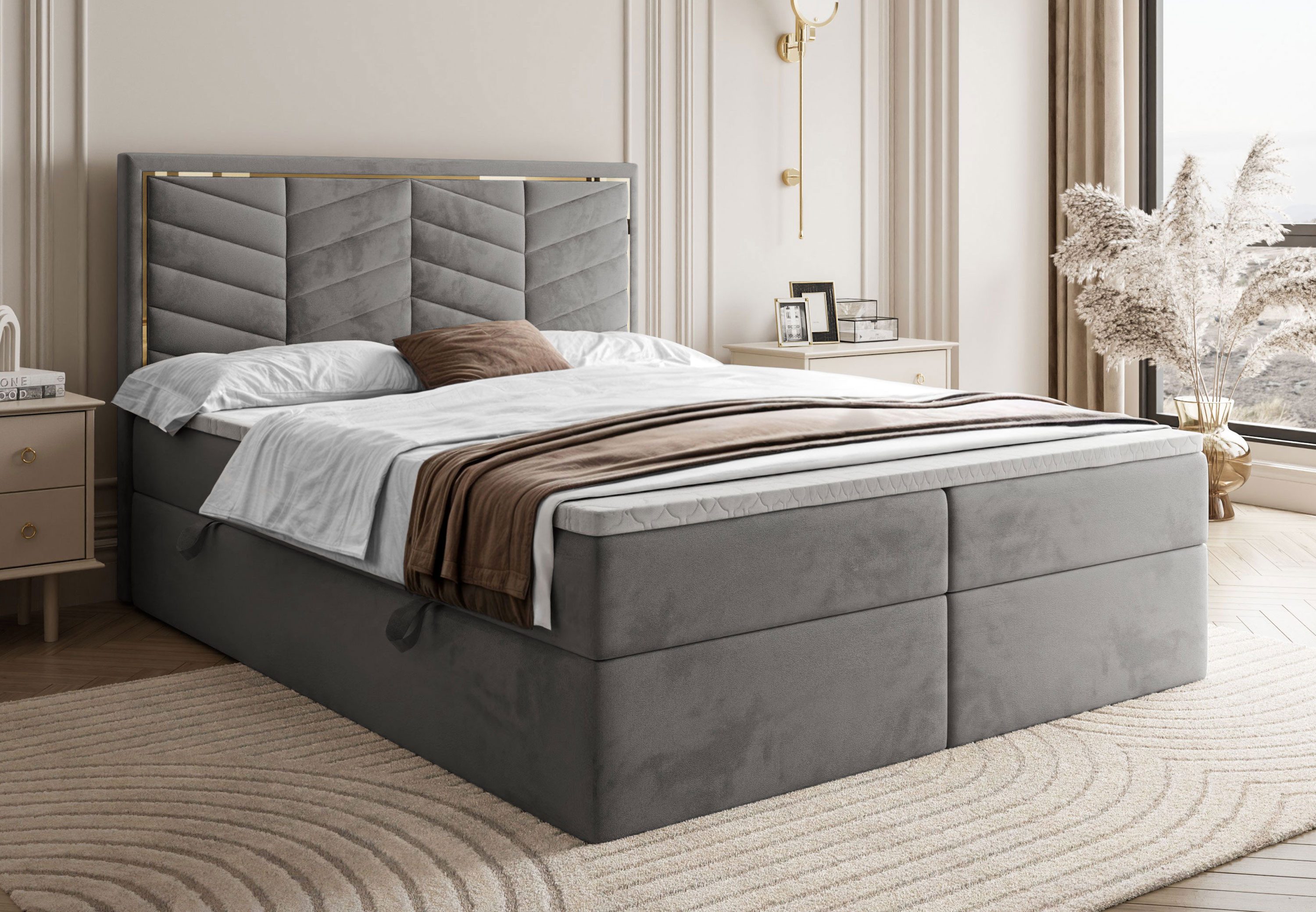 Lookway Boxspringbett mit Bettkasten und Topper AURORA (Bett mit topper), 140/160/180x200