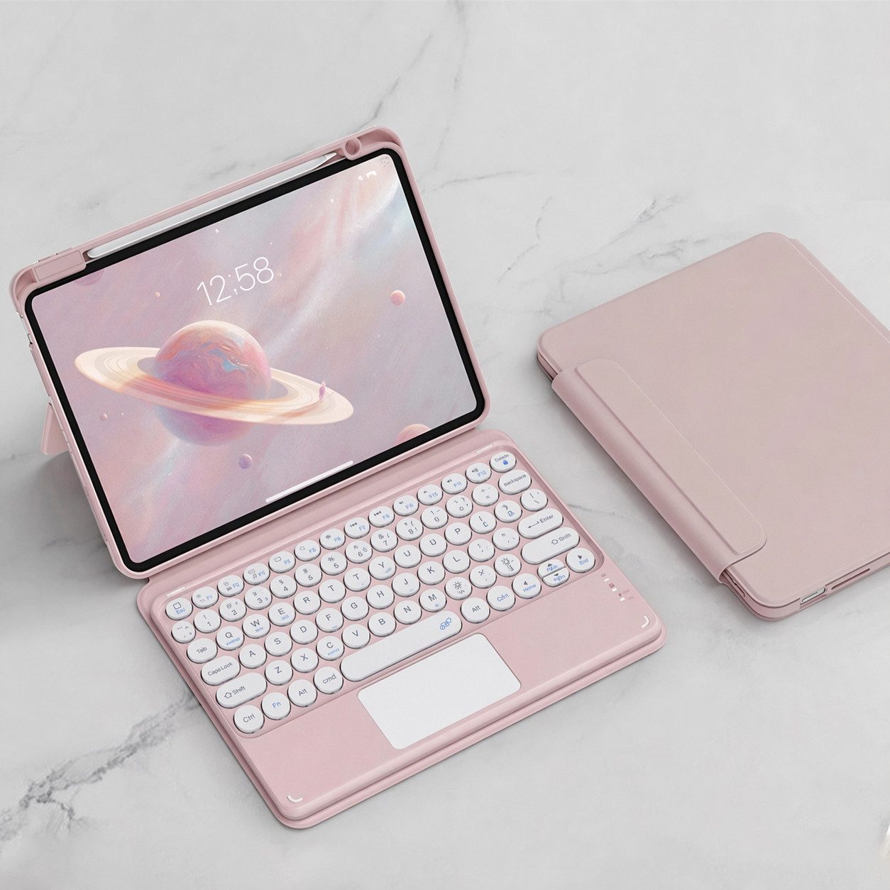 BBG Magnetische iPad Tastatur Hülle mit Touchpad, Abnehmbar iPad-Tastatur (Bluetooth QWERTZ Rundtasten, Pencil Halter)