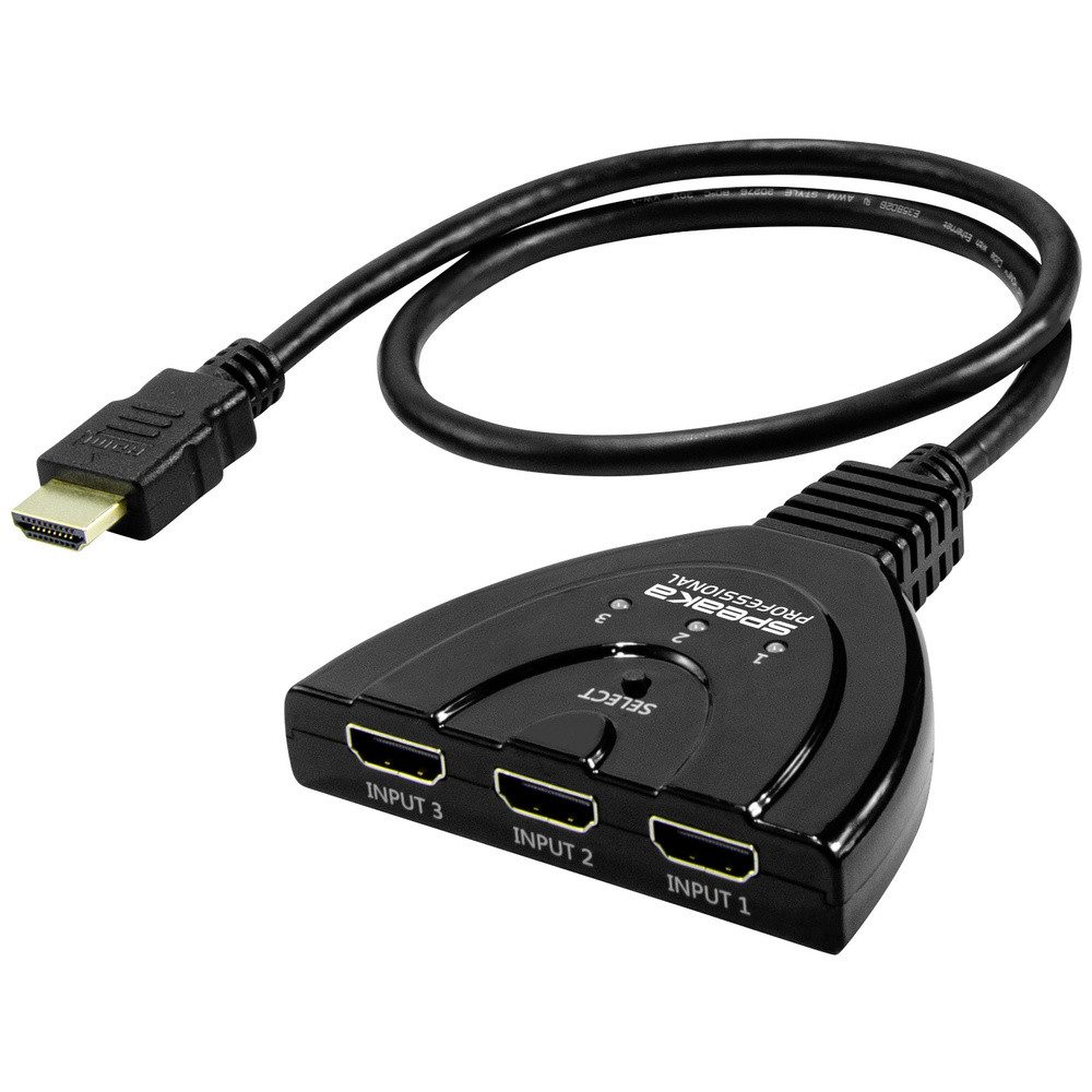 SpeaKa Professional SP-HDSW-200 3 Port HDMI-Switch Ultra HD-fähig 7680 Netzwerk-Adapter