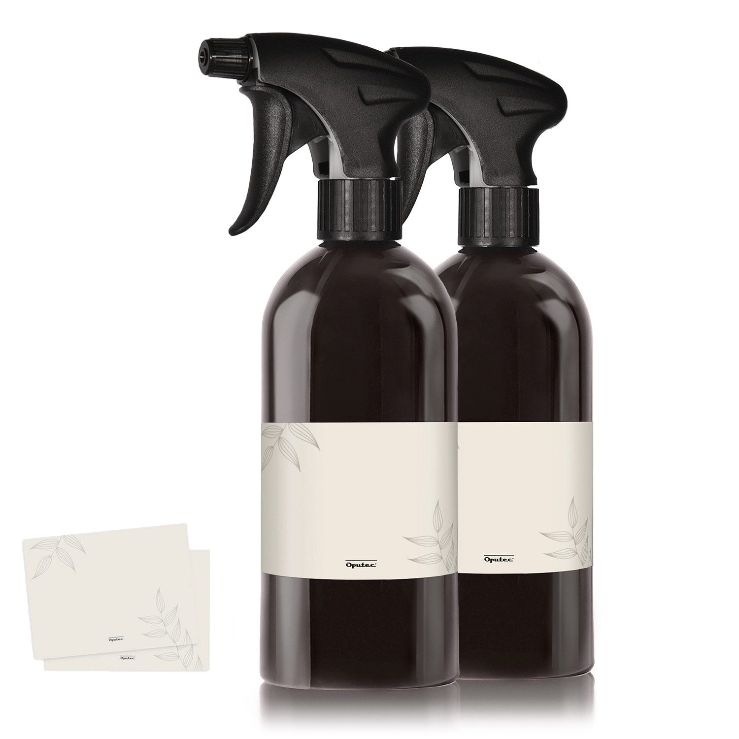 Oputec Sprühflasche 2 x 500ml Sprühflasche aus Kunststoff Schwarz zum Befüllen + Etiketten