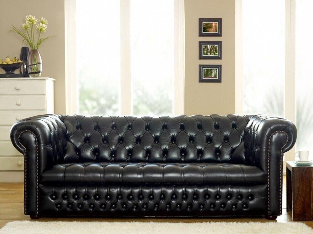 JVmoebel 3-Sitzer Chesterfield Design Luxus Polster Sofa 3 Sitz Leder 100% Leder Sofort