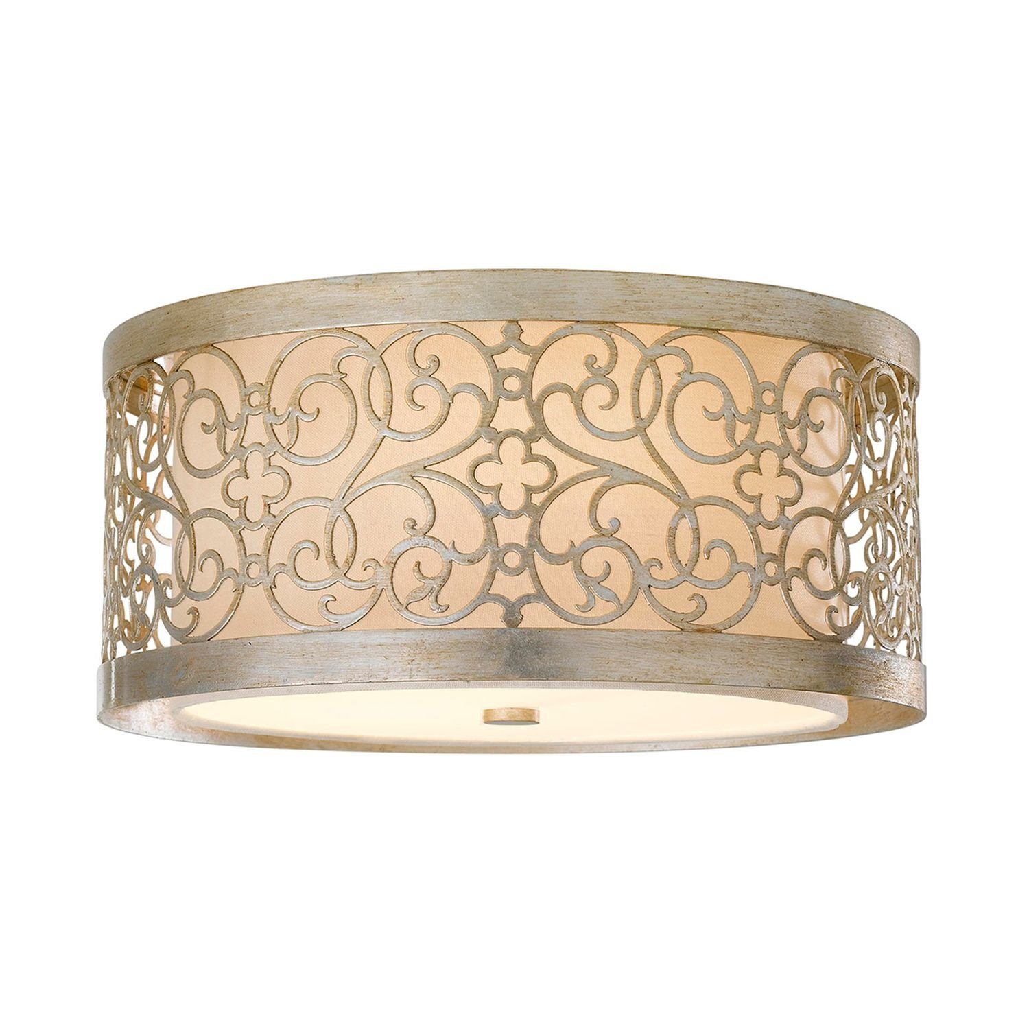 Licht-Erlebnisse Deckenleuchte JASMINA, ohne Leuchtmittel, Esstisch Stoff Deckenlampe Silber Esszimmer Creme E27 Floral Metall