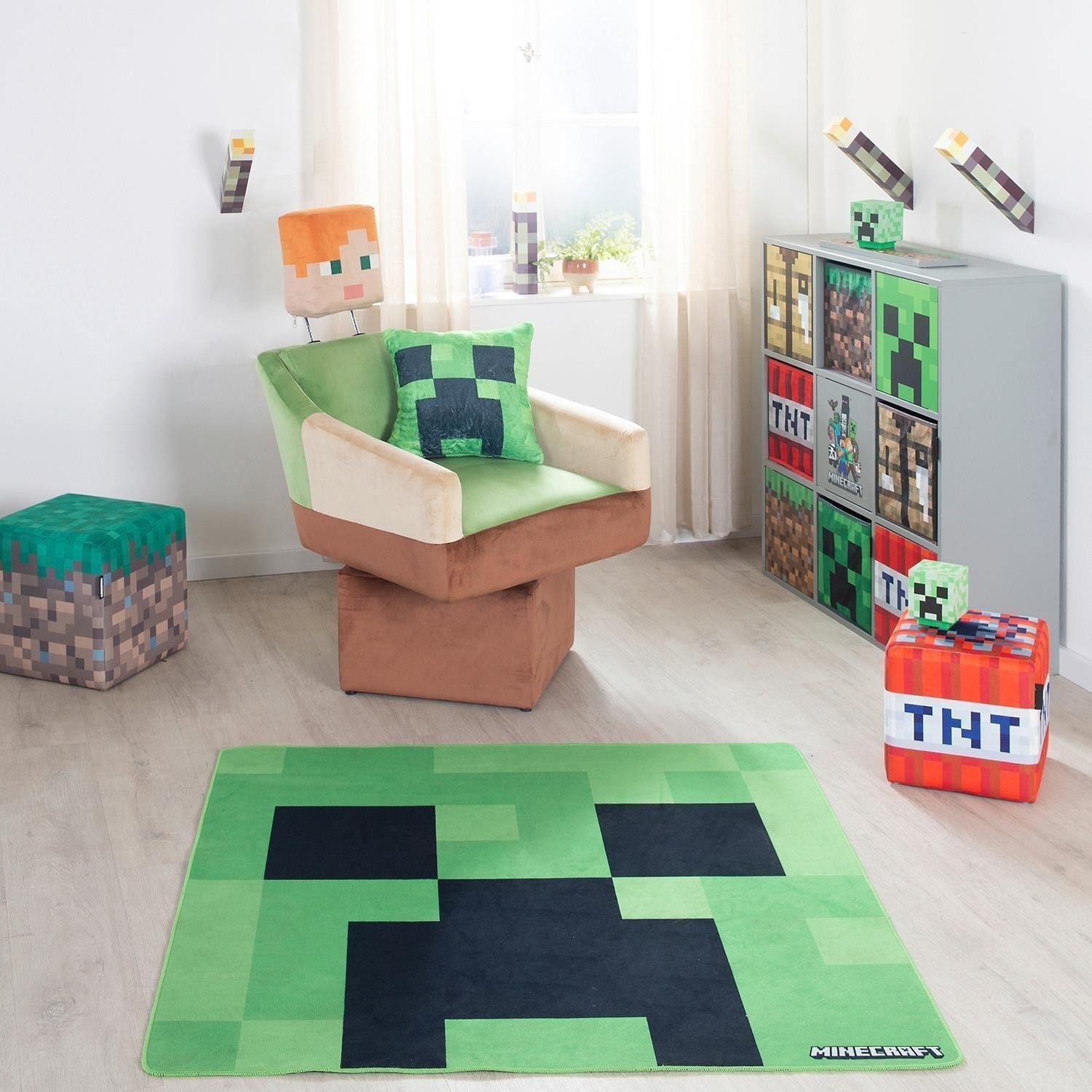 Kinderteppich MINECRAFT, 120 x 120 cm, Grün, Schwarz, quadratisch, Polyester