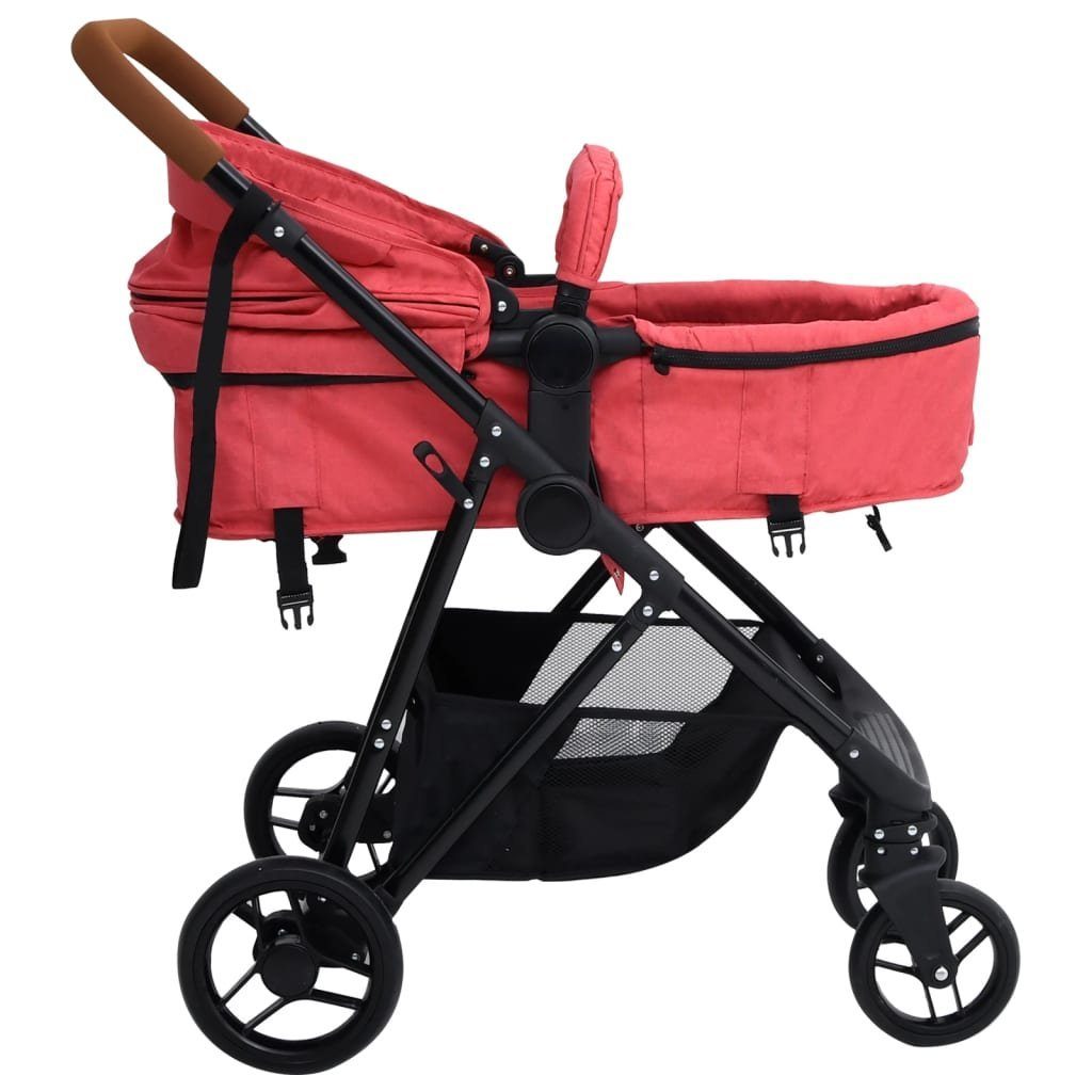 vidaXL Kinder-Buggy 3-in-1 Kinderwagen Rot | Rot und Stahl Rot Schwarz