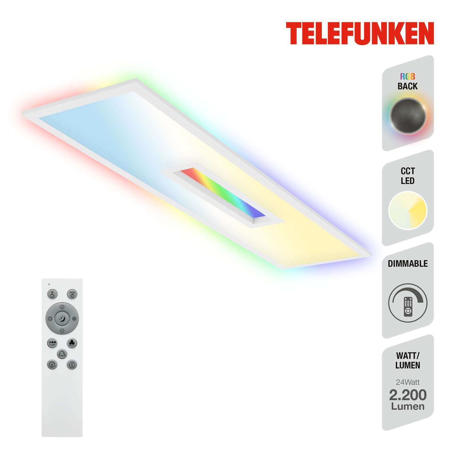 Telefunken LED Panel 319606TF, LED fest verbaut, Kaltweiß, Neutralweiß, Tageslichtweiß, Warmweiß, Deckenleuchte, RGB, Backlight, CCT, inkl. Fernbedienung, dimmbar
