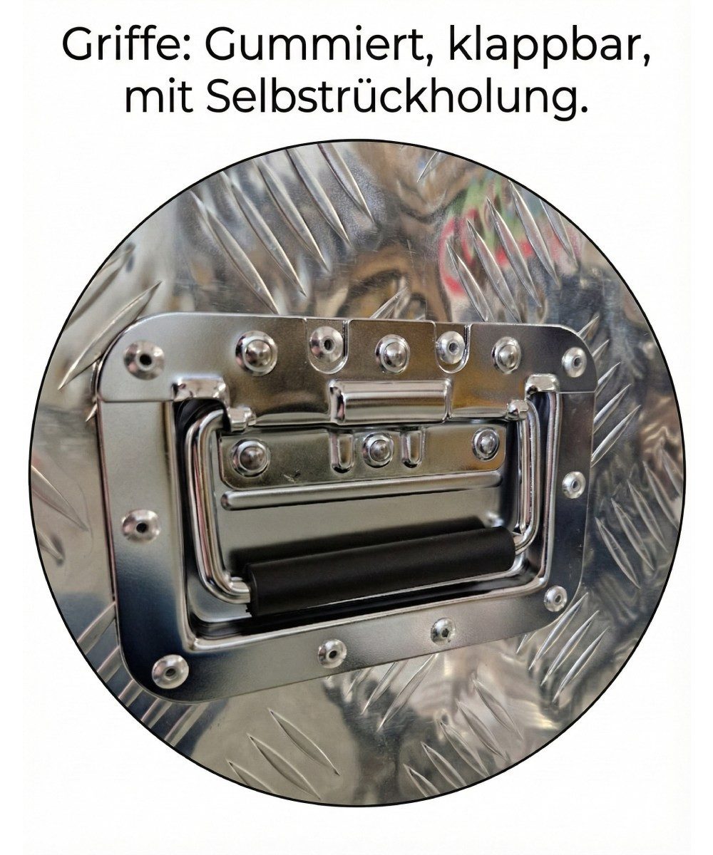 Systafex® Anhänger-Deichselbox Aluminium Deichselbox Staubox Werkzeugkiste 78,5x28,5x34cm, Abgerundete Kanten, Edelstahl Scharniere – Bild 4 von 5