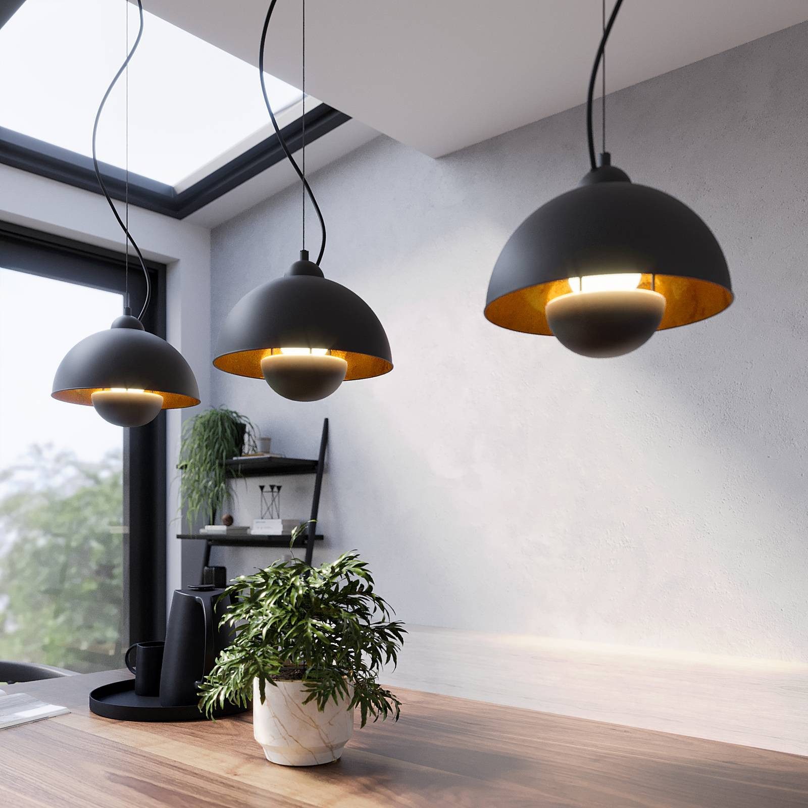 Lindby Hängeleuchte Gretja, Metall, Schwarz IP20, 3 x 60 W