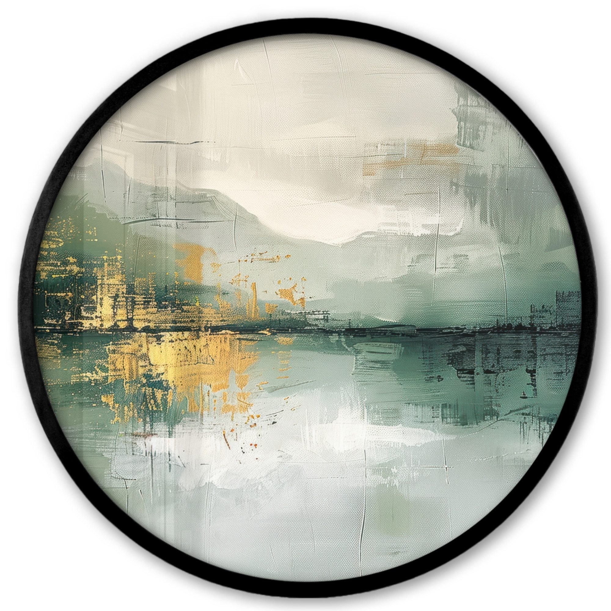 MuchoWow Poster Rund - Grün - Modern - Abstrakt - Gold, (1 St), Runde Wandbilder, Deko für Wohnzimmer und Schlafzimmer, 40x40 cm