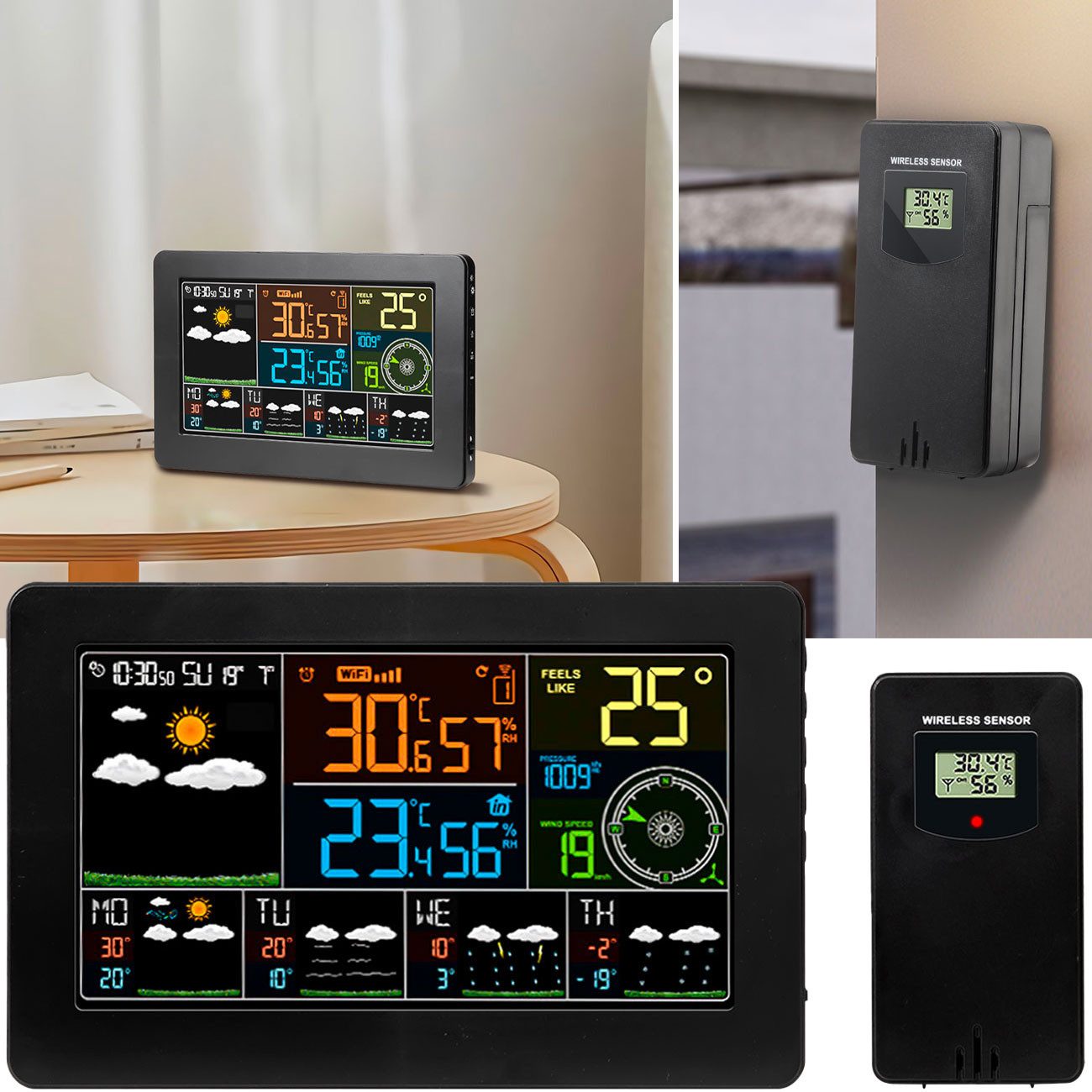 Casativo Wetterstation mit Aussensensor und App – Digitale Wetterstation (5-Tage-Prognose, Thermometer, Hygrometer & Barometer)