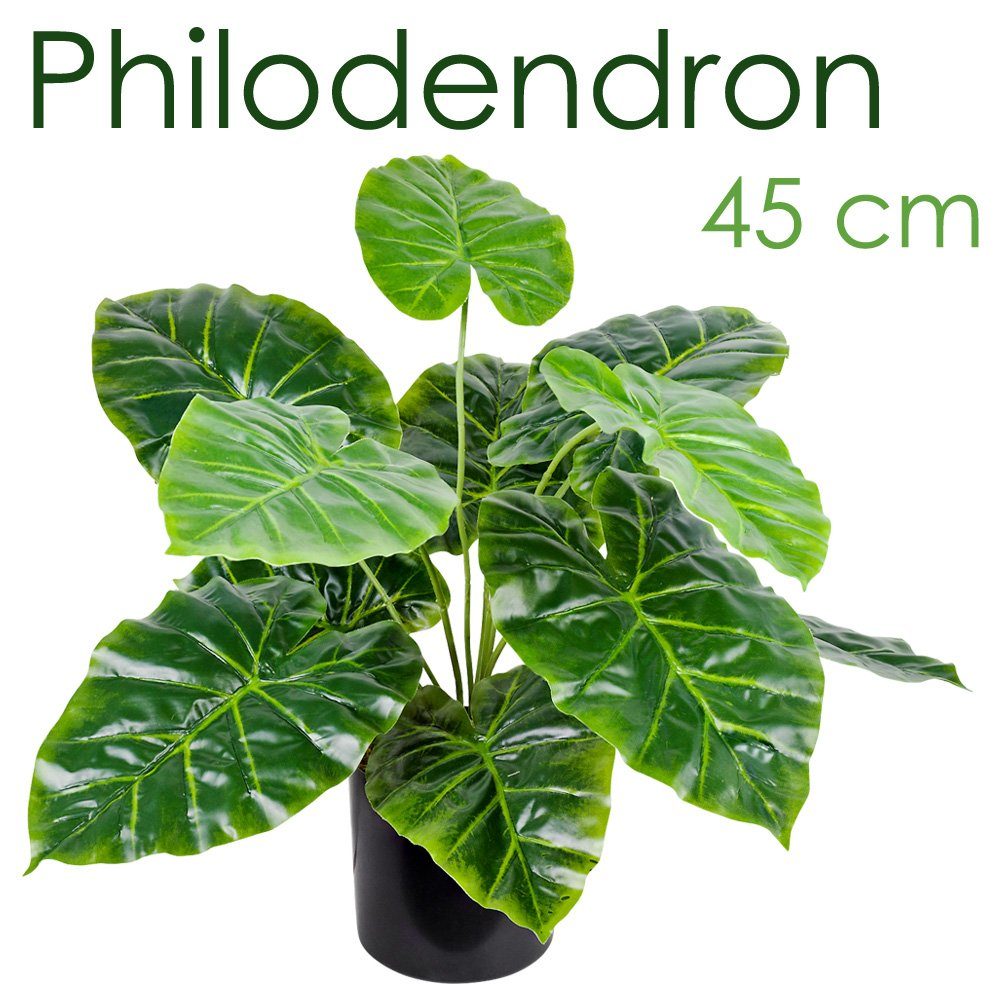 Aronstab Kunstpflanze Taro Arum Künstliche Kunstpflanze Philodendron Decovego, Decovego 45cm Pflanze