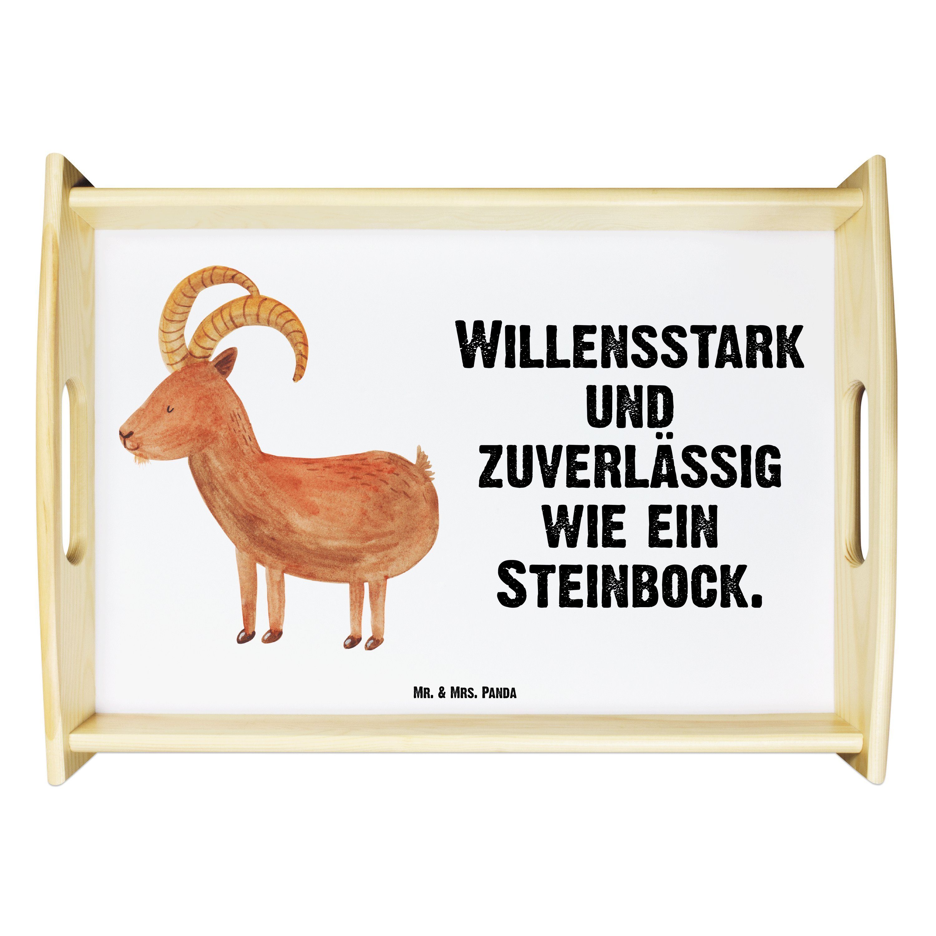 & lasiert, Steinböcke, Mrs. - Steinbock Geschenk, Mr. Echtholz - (1-tlg) Panda Weiß Tablett Sternzeichen Frühstückstable,