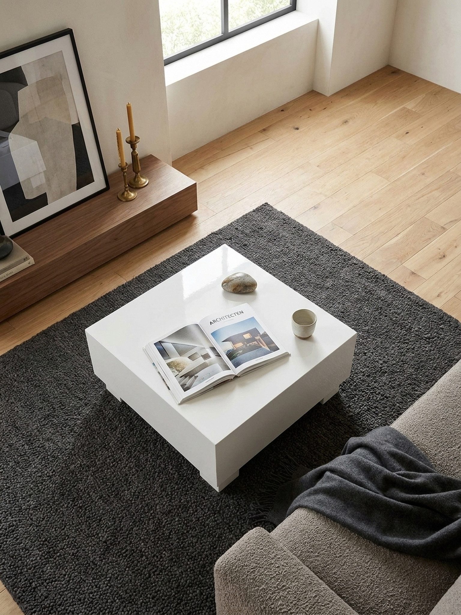 KADIMA DESIGN Couchtisch Couchtisch MONOBLOC 60x60x35 cm Weiß Hochglanz, Wohnzimmertisch Cube, Quadratisch, Design Sofatisch, Lounge Kaffeetisch Würfel-Form