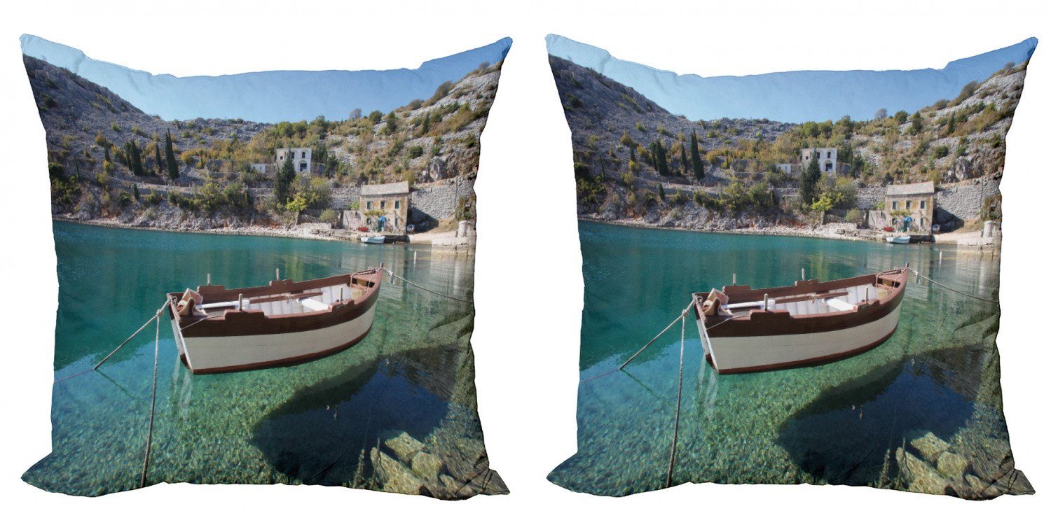 Kissenbezüge Modern Accent Doppelseitiger Digitaldruck, Abakuhaus (2 Stück), Kroatien Ruhige Szene Boot auf Bay