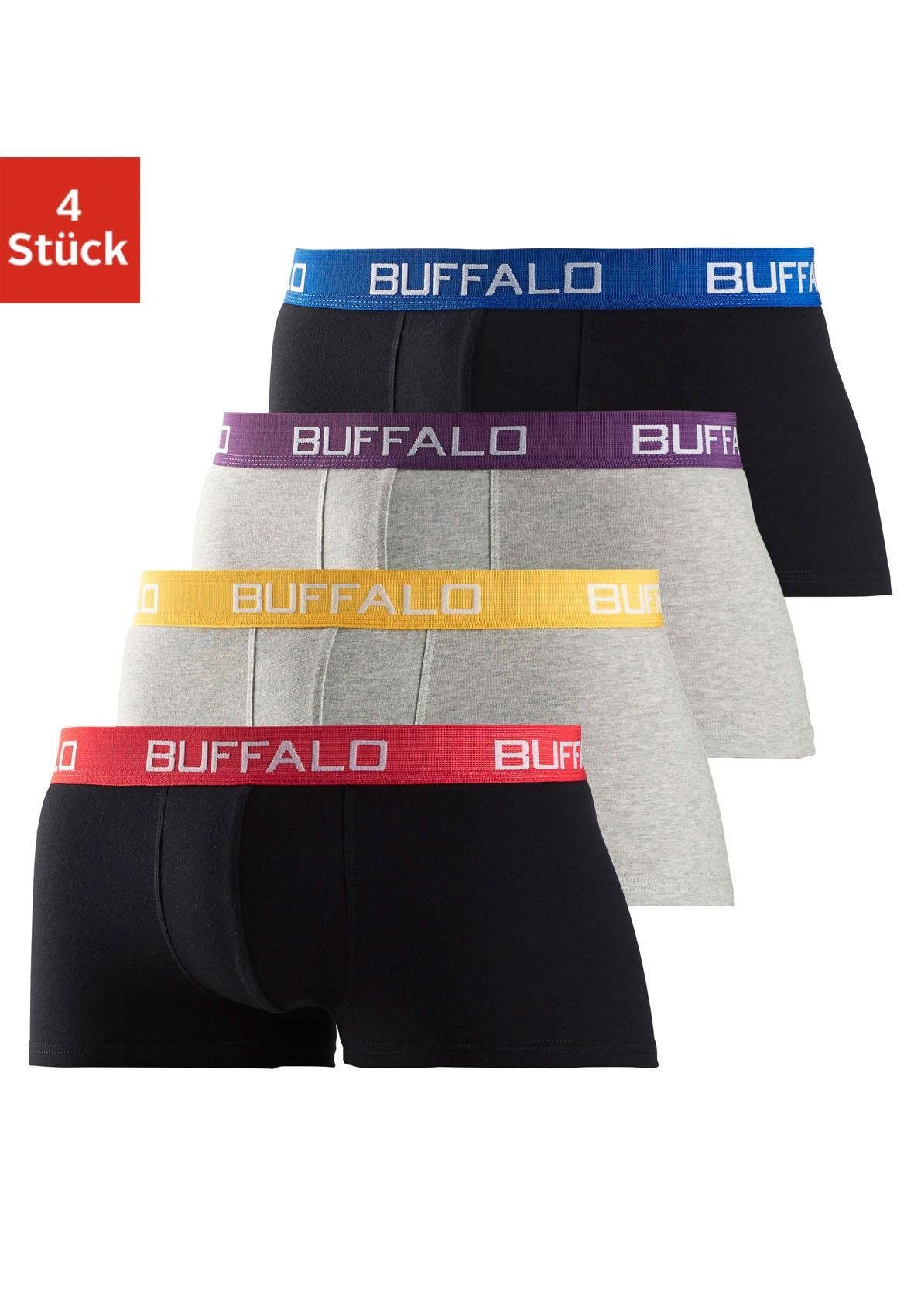 schwarz, in 4-St) Buffalo Kontrastbund Hipster-Form grau-meliert Boxershorts mit (Packung,