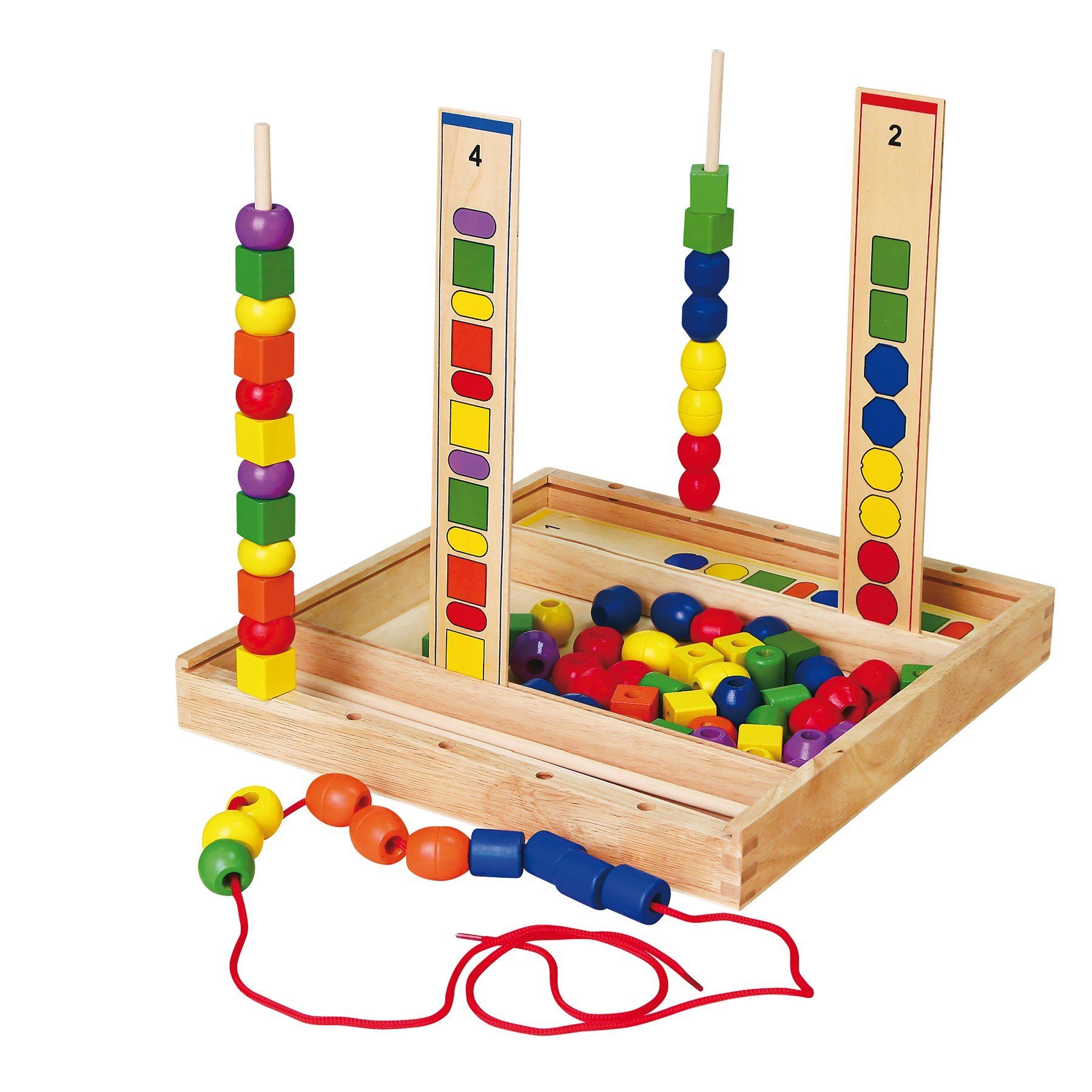 TikTakToo Steckspielzeug Formen- und Farbensortierspiel, Steck- und Fädelspiel mit Holzperlen, (Hand-Augenkoordination, 95-tlg), Farblehre, Formenlehre, Muster erkennen