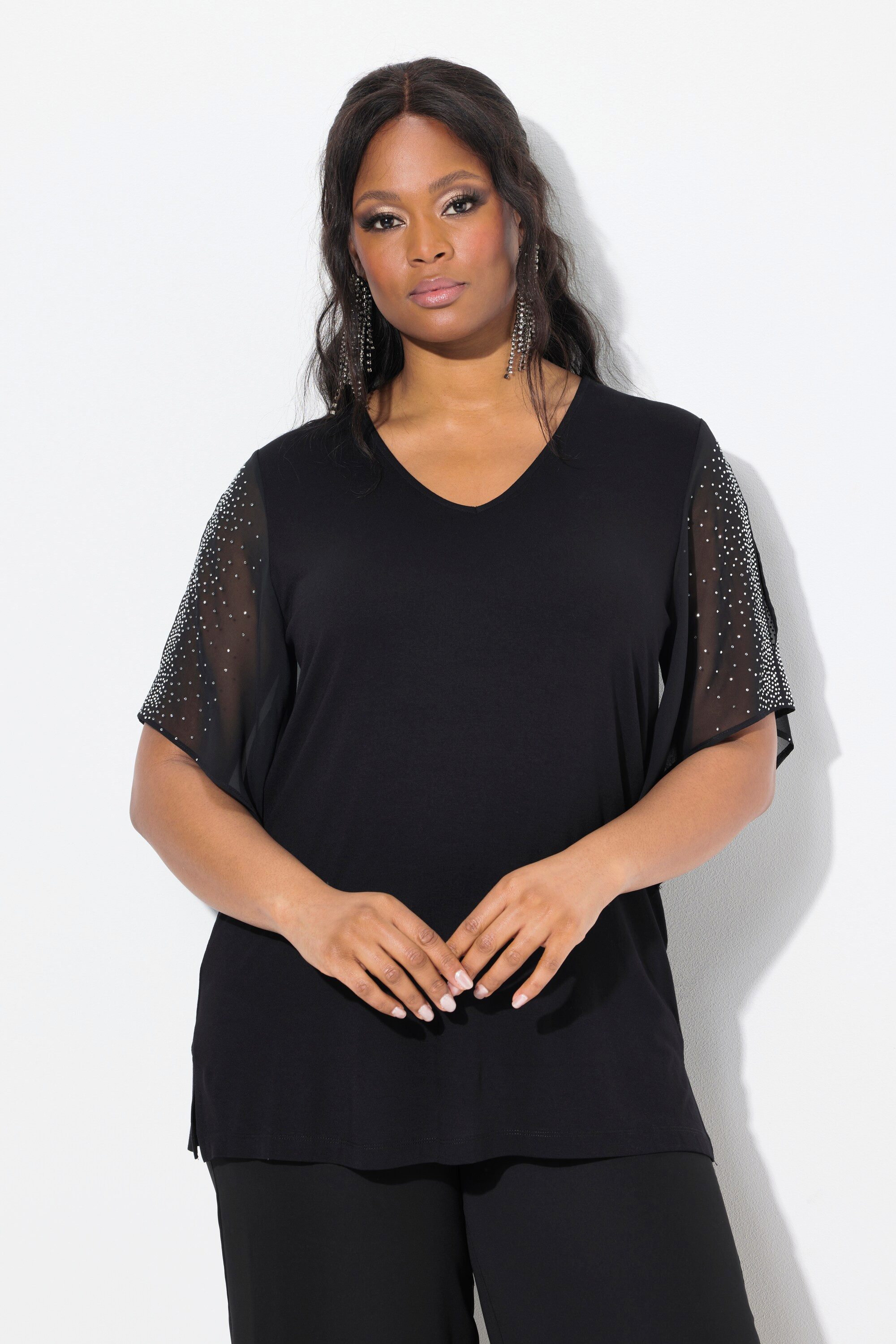 Ulla Popken T-Shirt T-Shirt Ziersteine A-Linie günstig online kaufen