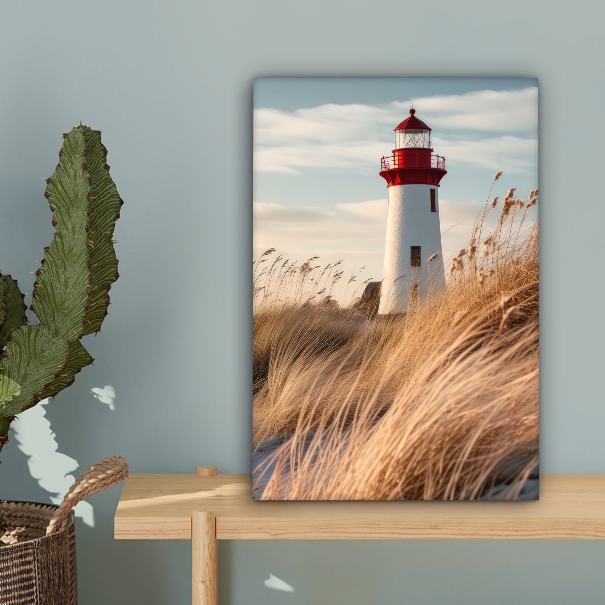 OneMillionCanvasses® Leinwandbild Leuchtturm - Gras - Dünen - Meer - Natur - Maritim, Fotodruck (1 St), Leinwand Bilder Klein, Wand Dekoration Aesthetic 30x20 c – Bild 3 von 5