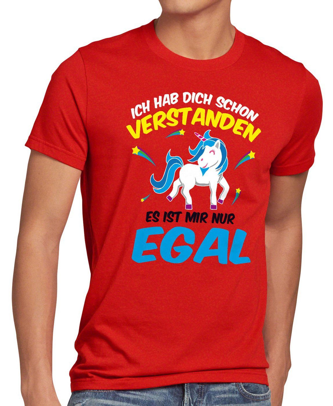 style3 Print-Shirt Fun egal T-Shirt dich rot verstanden Spruch schon Ich Einhorn nur Unicorn Herren hab