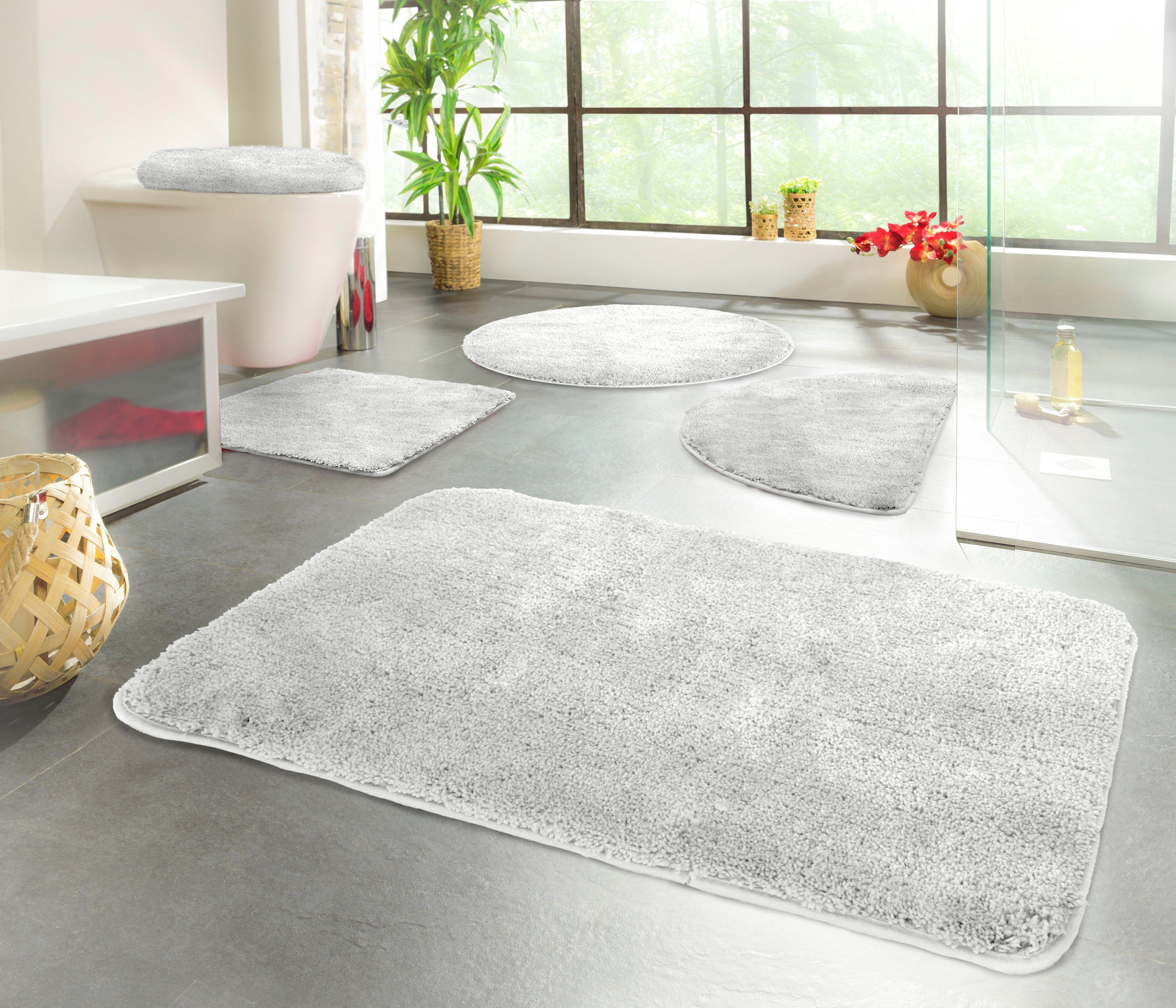 KiNZLER Badematte Chaozhou, Höhe 20 mm, rutschhemmend beschichtet, fußbodenheizungsgeeignet, Polyester, rechteckig, Badteppich, Uni Farben, weich, als rechteckig, rund & Set erhältlich