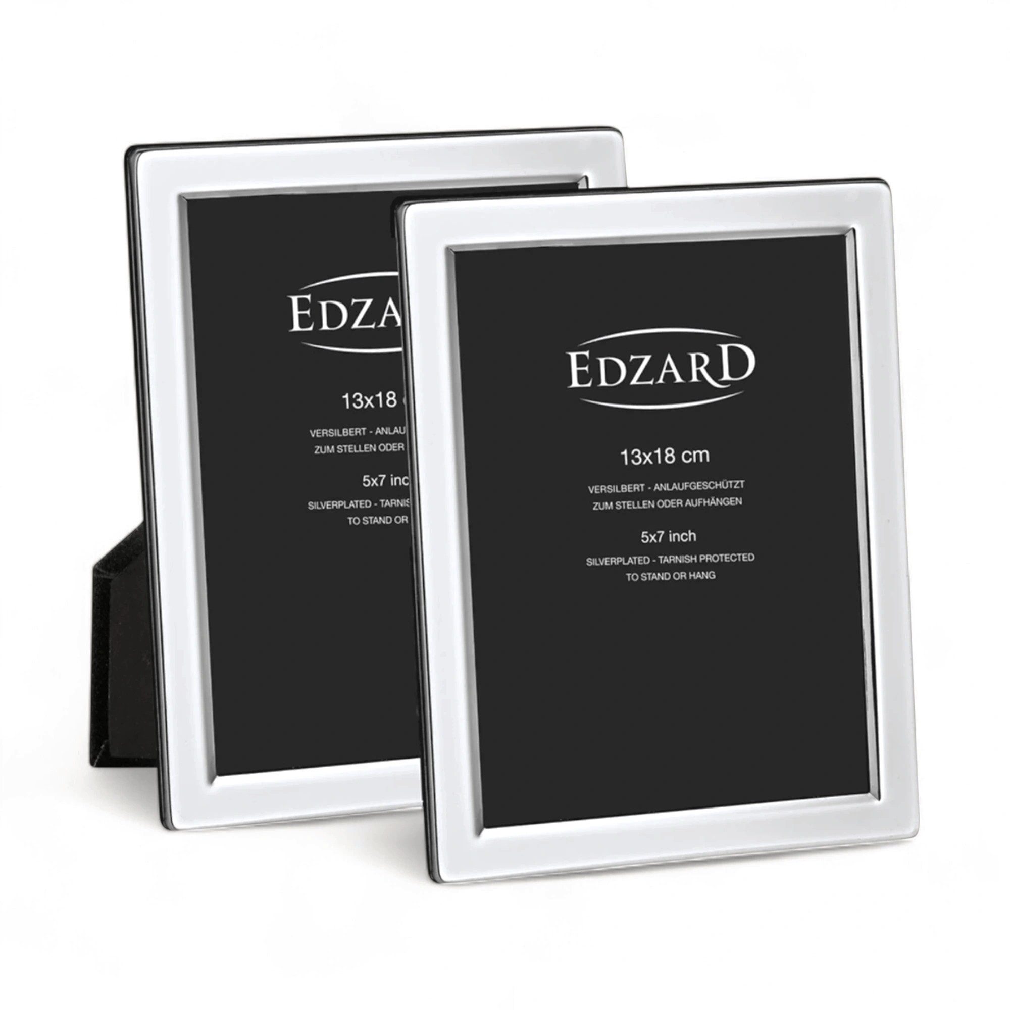 EDZARD Bilderrahmen Salerno 2er Set (Foto 13x18 cm) versilbert und anlaufgeschützt, schwarzer Samtrücken