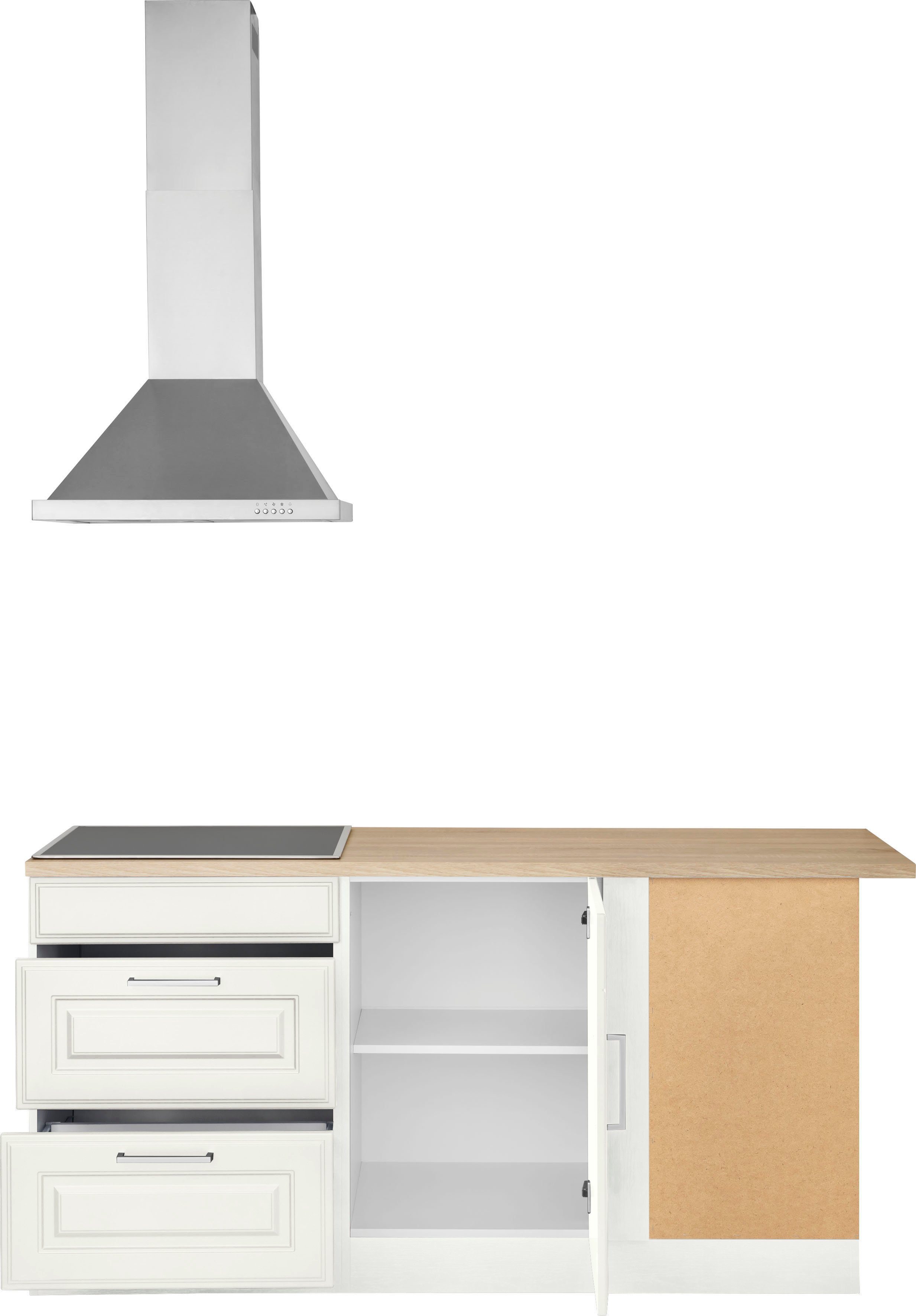 KOCHSTATION Winkelküche KS-Stockholm – Küche mit hochwertiger und detailreicher Landhausfront, Stellbreite 260x170 cm, wahlweise mit E-Geräten, MDF-Fronten