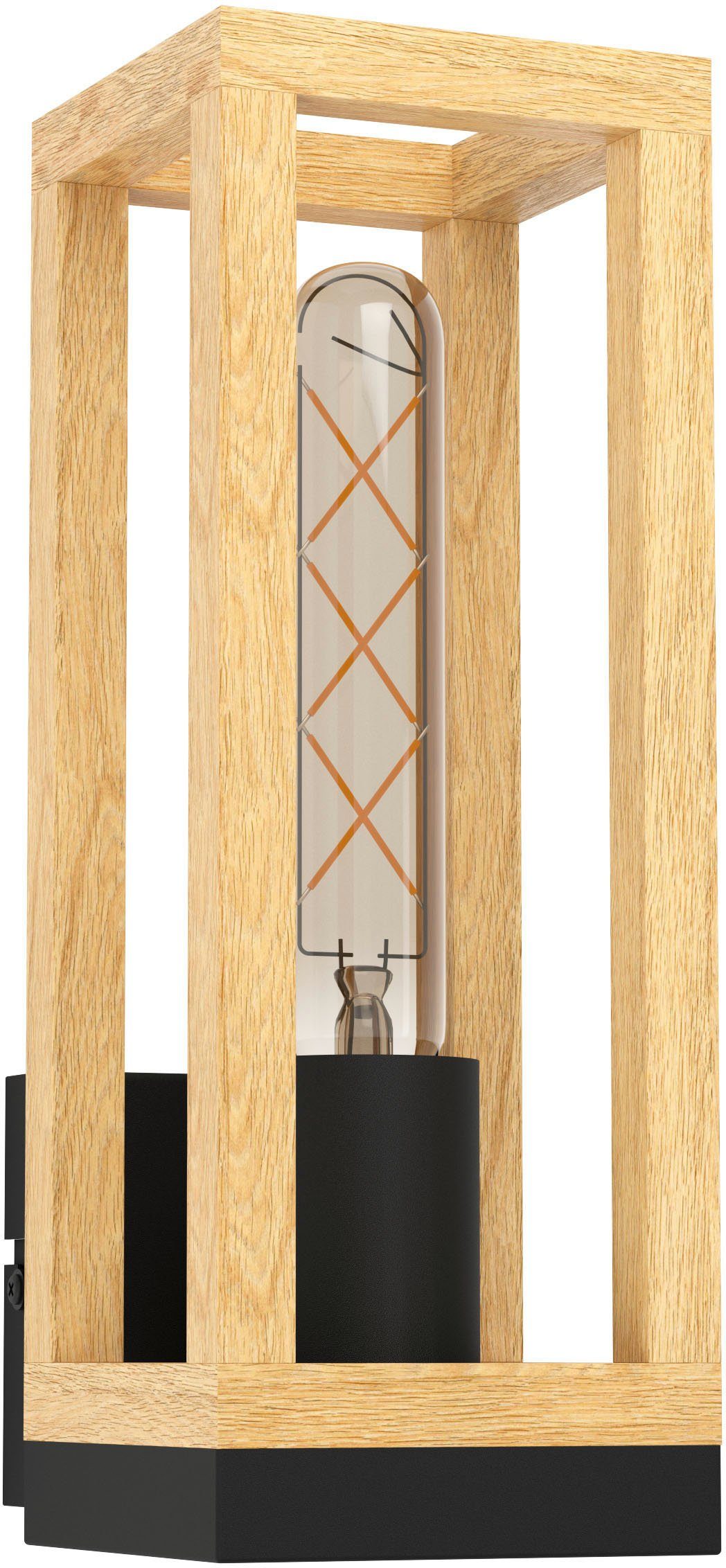 EGLO Wandleuchte NAFFERTON Wandlampe, Vintage, Stahl und Holz, Wohnzimmerlampe, Lampe, ohne Leuchtmittel, Leuchtmittel wechselbar, Wandleuchte, L10 x H28 x AL12,5 cm, schwarz, braun, 1X40W exkl.