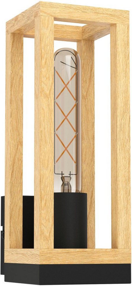 EGLO Deckenleuchte NAFFERTON, Leuchtmittel wechselbar, ohne Leuchtmittel,  Deckenleuchte in schwarz und braun aus Stahl, Holz - exkl. E27 - 40W