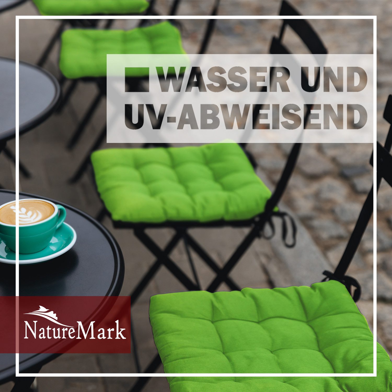 NatureMark Sitzkissen 4er-Set Stuhlkissen 40x40cm mit Bändern, Sitzpolster Kissen 4er Pack, schadstoffgeprüft, Apfel grün – Bild 4 von 5