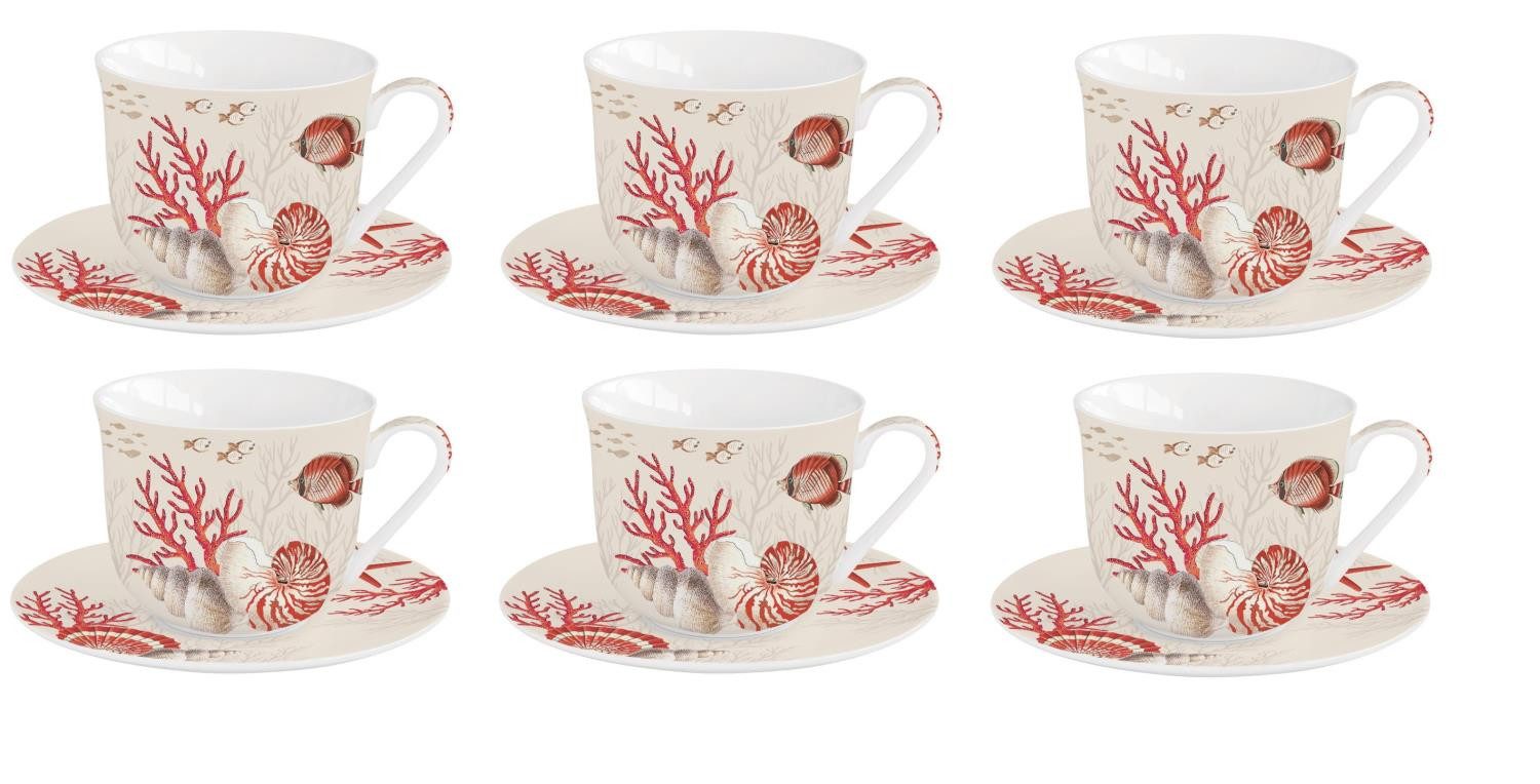 EasyLife Untertasse Reef, Spülmaschinengeeignet, Weiß, Motiv: Korallen