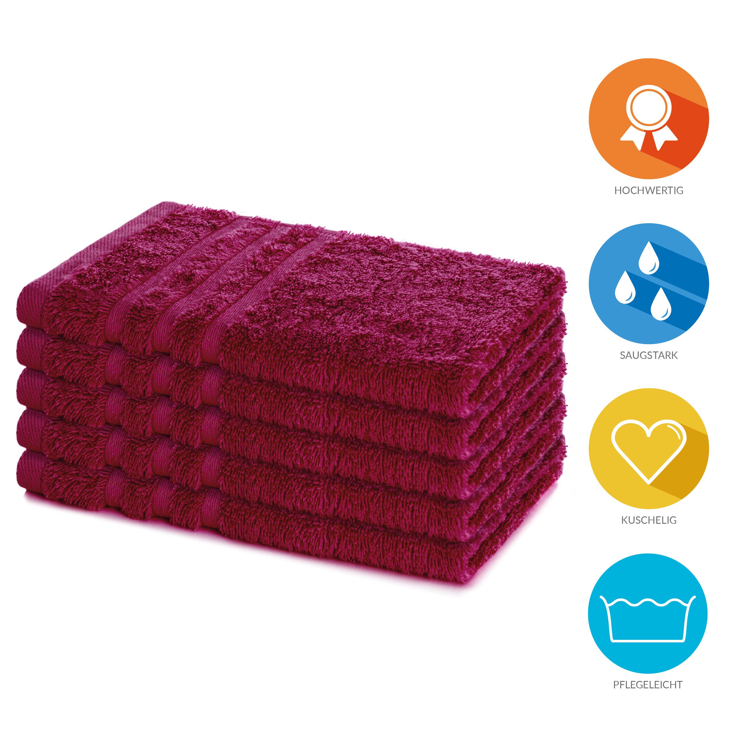 Lavea Gästehandtuch 5er Set Gästehandtücher, Elena Frottee, 30x50 cm Gästetuch, 100% Baumwolle (5er Set), 500 g/m² Frottier, weich & saugstark, pflegeleicht