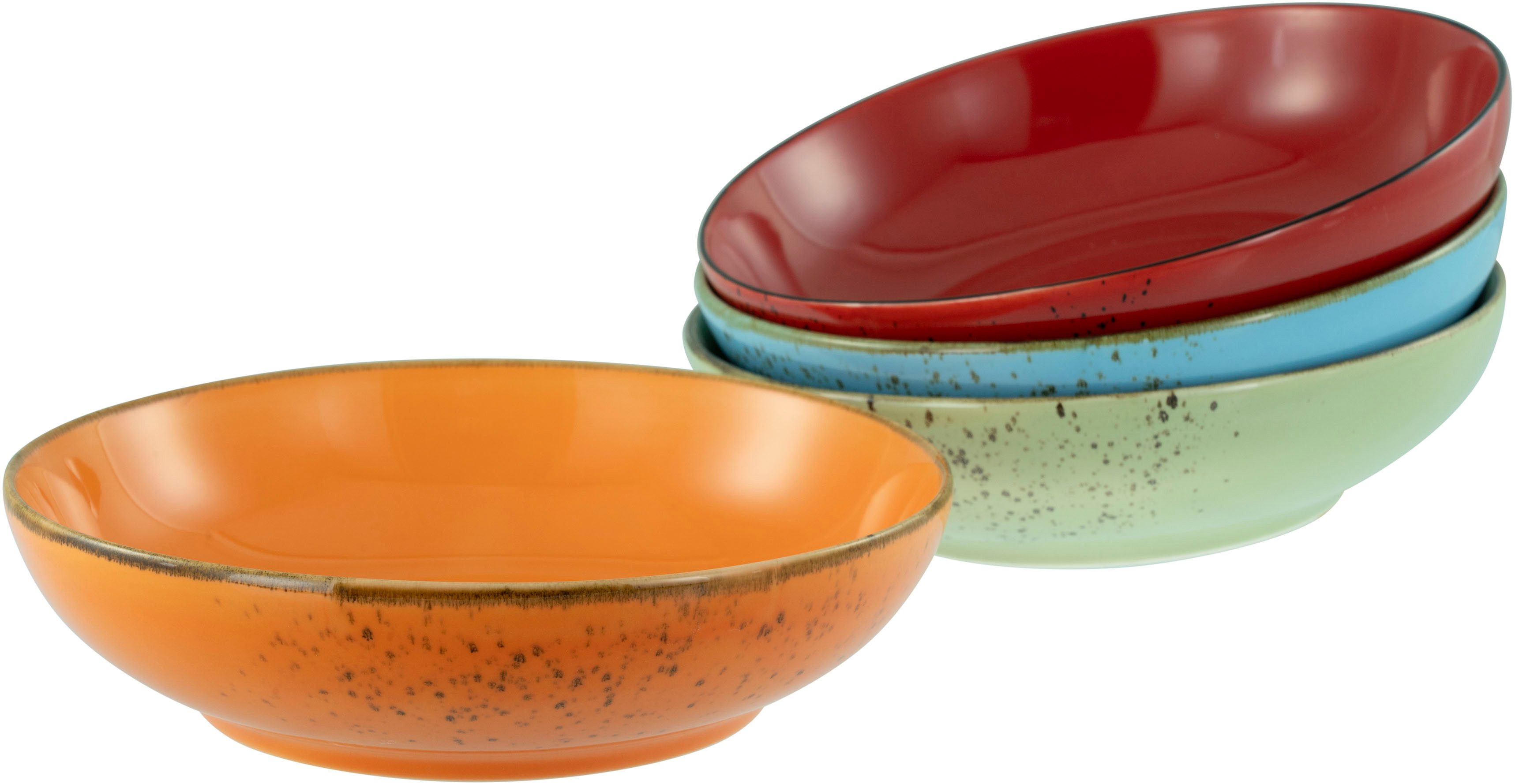 CreaTable Schale Nature Collection, Poke Bowl, Ø 22,5 cm, 4-tlg, Steinzeug, (Set, 4-tlg), Handwerklicher Look, Vintage, Höhe 6 cm