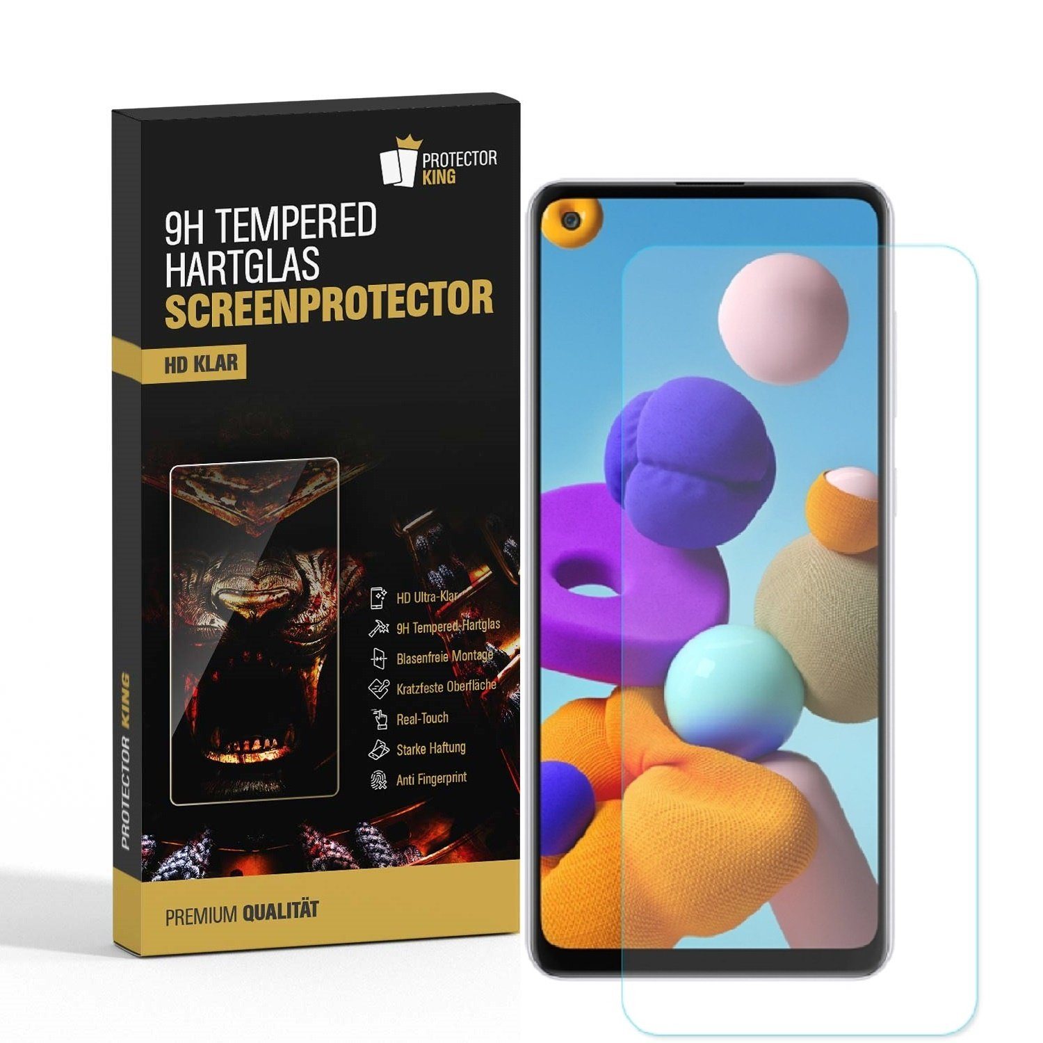 Protectorking Schutzfolie 2x 9H Panzerglas für Samsung Galaxy A21s Displayschutz Panzerfolie, (2-Stück), Displayschutzglas, Schutzglas Echtglas Tempered 9H Härte HD-KLAR