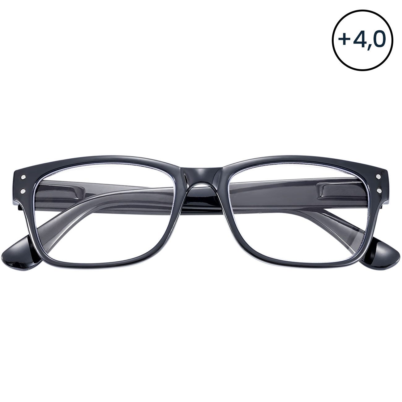 shop'n smile ideoon Lesebrille Klassische Lesebrille schwarz, +4,0 dpt, mit Etui: Elegant & robust