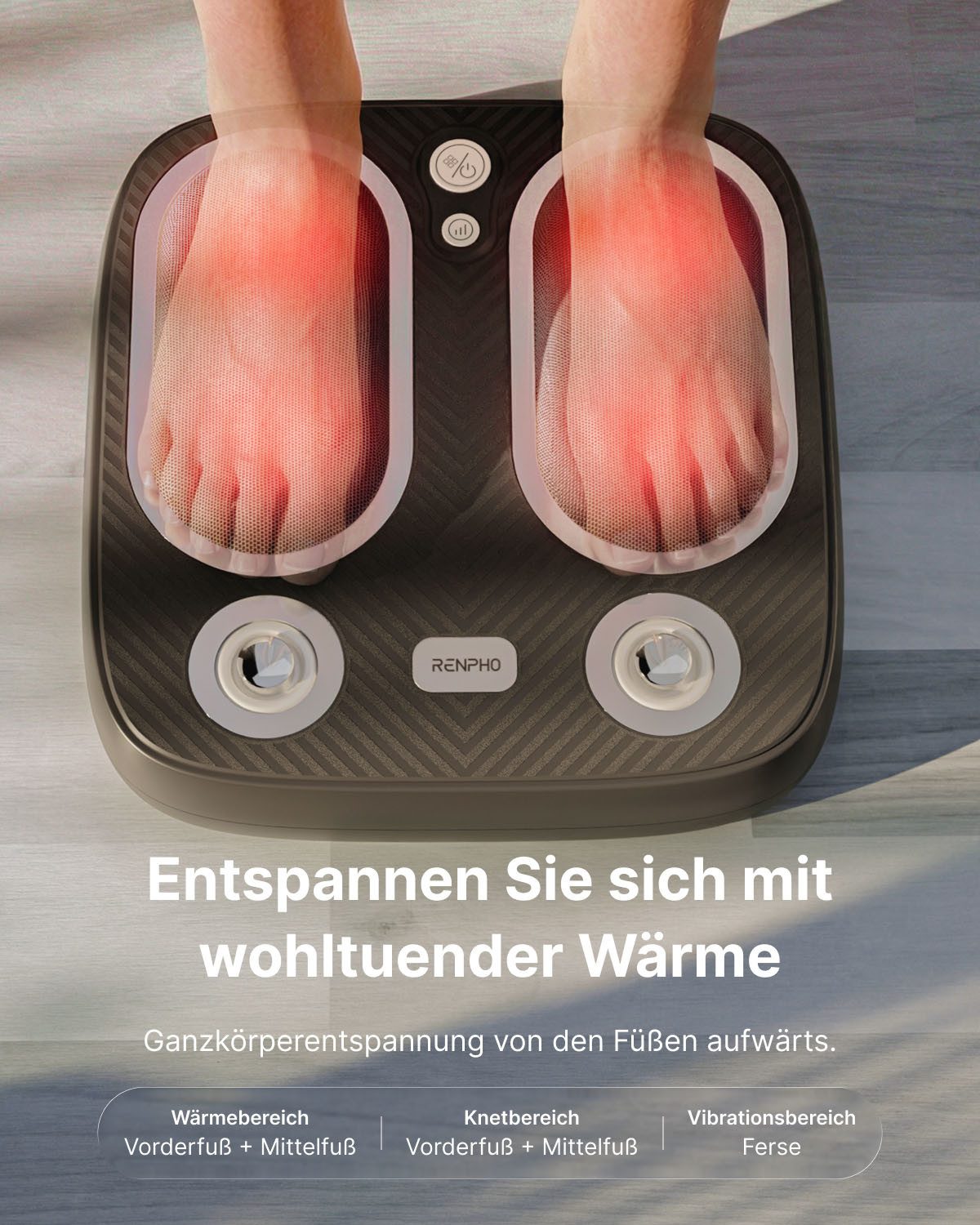 RENPHO Fußmassagegerät Terea Sole, Fußsohlenmassage: Kneten, Wärme, 3 Modi/Stufen, USB-C-Akku – Bild 2 von 5