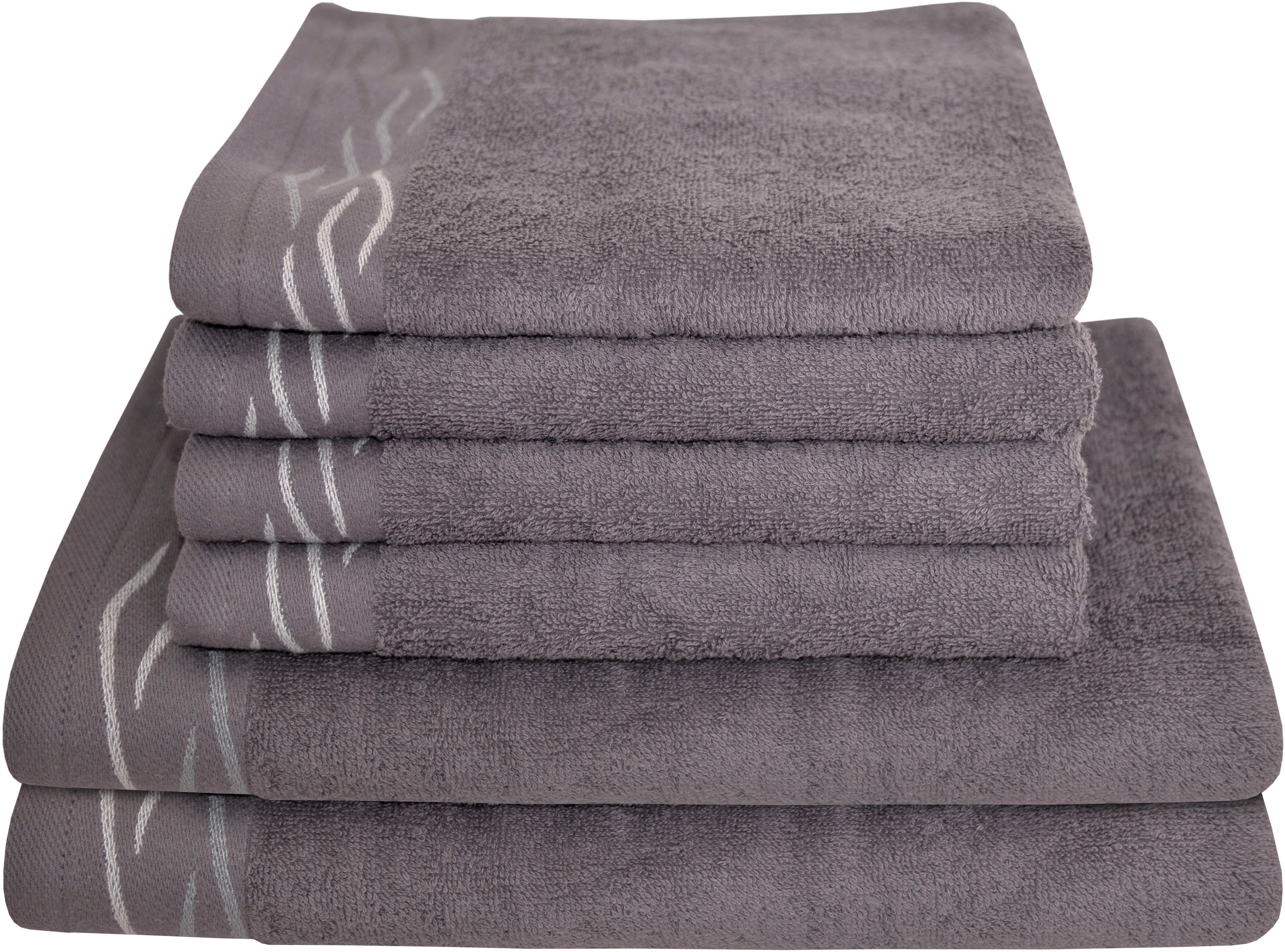 Dyckhoff Handtuch Set Wave, Frottier (Set, 6-St), mit Jacquard-Bordüre,4 Handtücher (50x100cm), 2 Duschtücher (70x140cm)