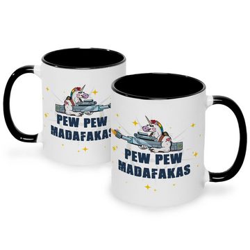 GRAVURZEILE Tasse mit Spruch - Pew Pew Madafakas, Keramik, Farbe: Schwarz & Weiß