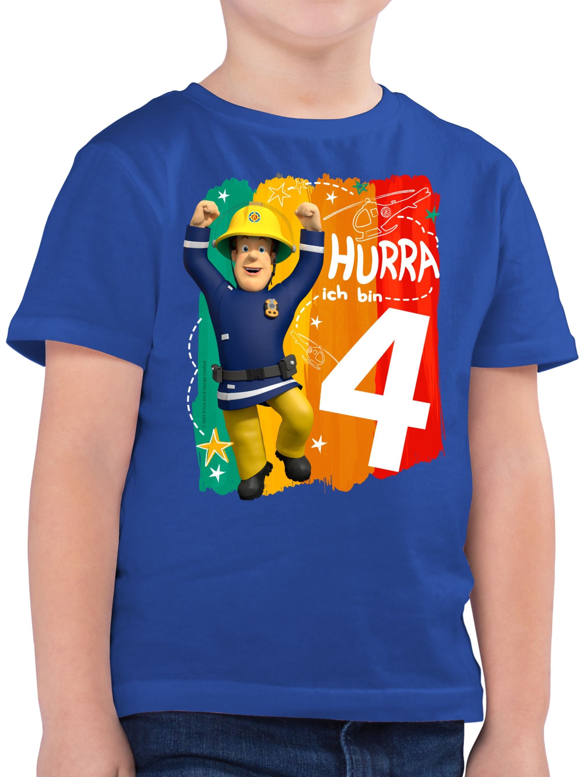 Kinder Kids (Gr. 92 - 146) Shirtracer T-Shirt Hurra ich bin Vier - Sam - Feuerwehrmann Sam Jungen - Jungen Kinder T-Shirt