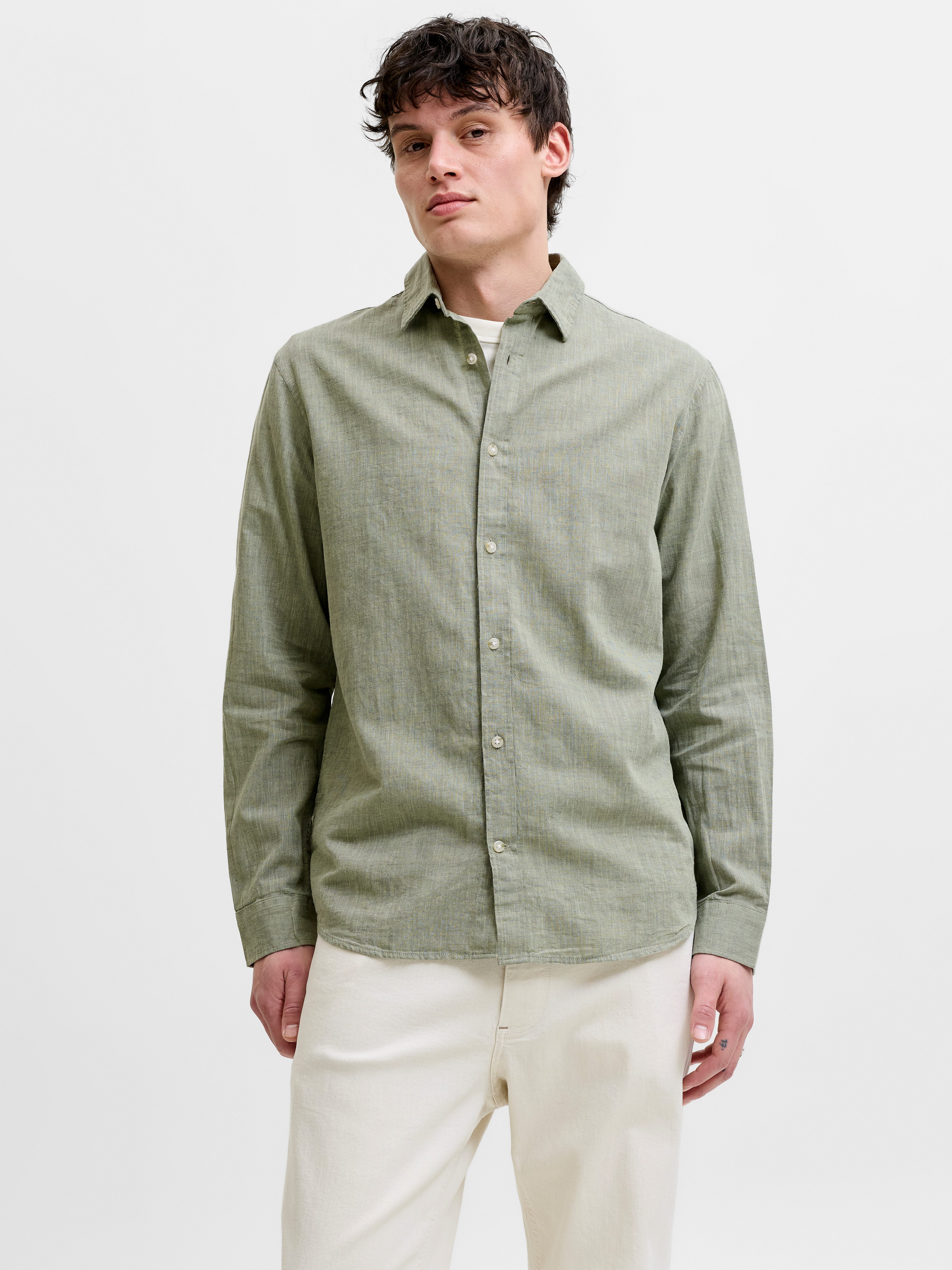 Jack & Jones Langarmhemd JJESUMMER LINEN BLEND SHIRT L/S SN Baumwollmischung, regular fit