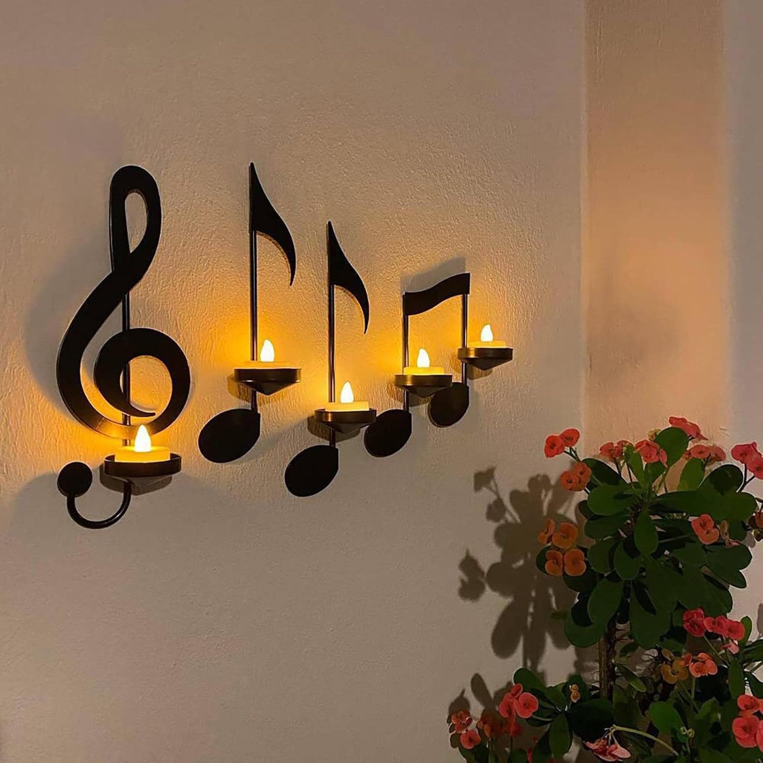 Holz Lichter Wandregal Wand-Kerzenhalter-Set „Musiknote“, 4 Stk., günstig online kaufen