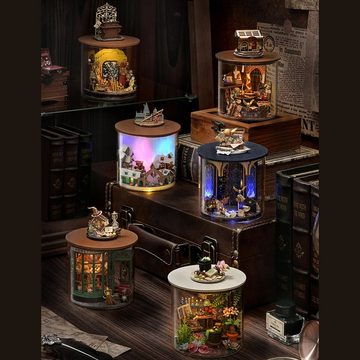 OKWISH 3D-Puzzle Puppenhaus Miniatur Haus Holzbausatz Puppenhäuser Dekoration Möbeln, Puzzleteile, 3D Häuser Modellbausätze Geschenk Geburtstag Weihnachten DIY LED-Licht